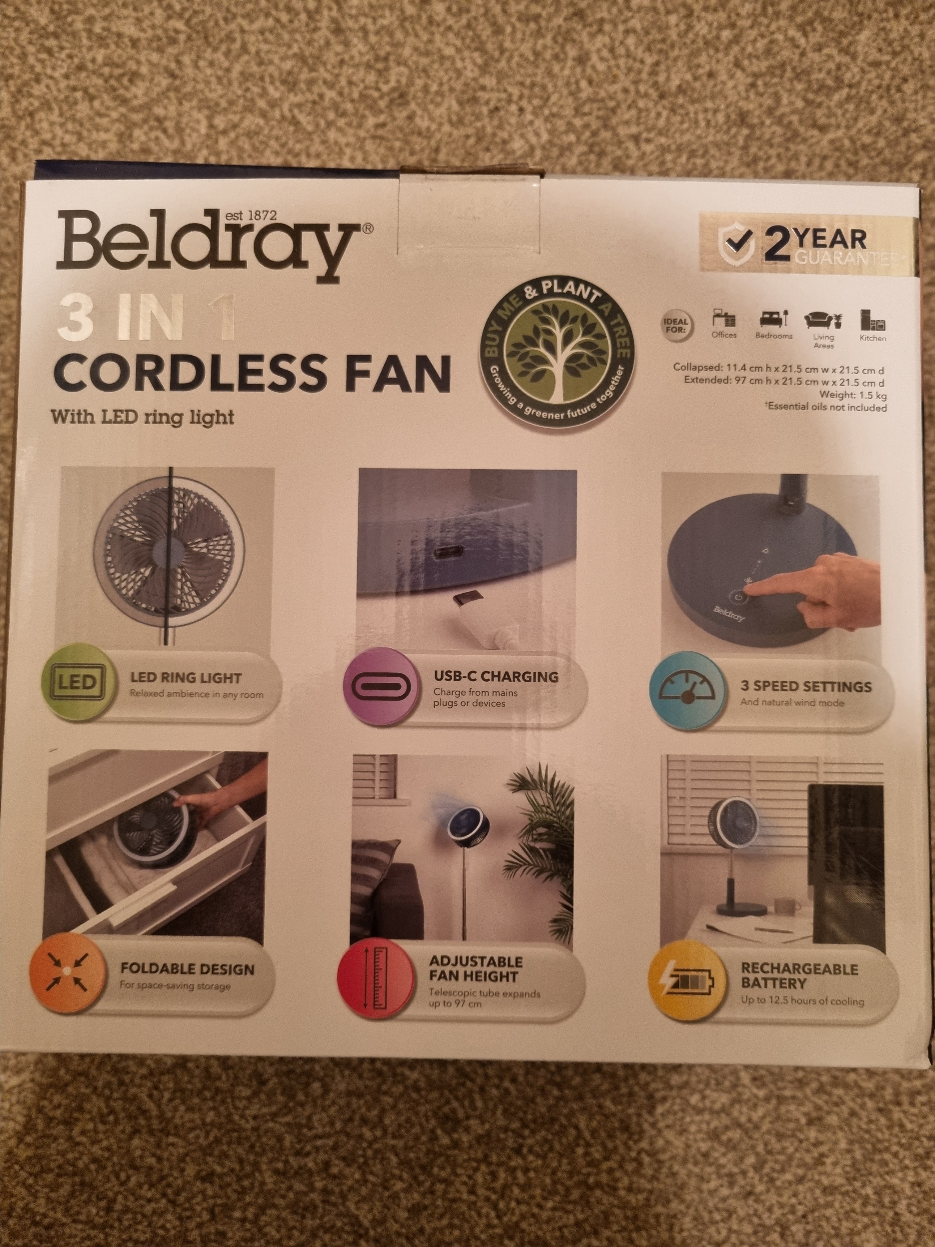 Beldray 3 in 1 Cordless Fan Blue