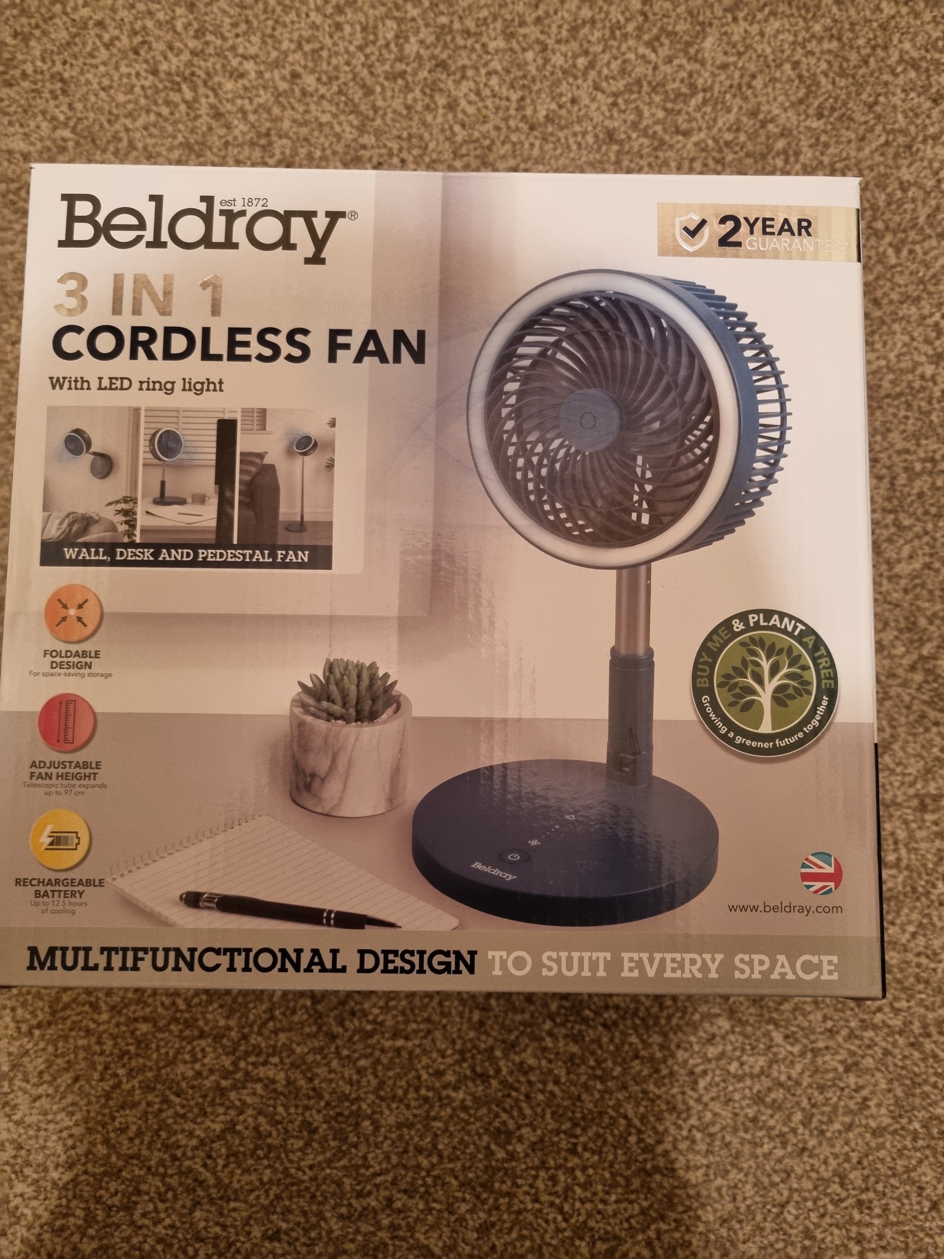 Beldray 3 in 1 Cordless Fan Blue