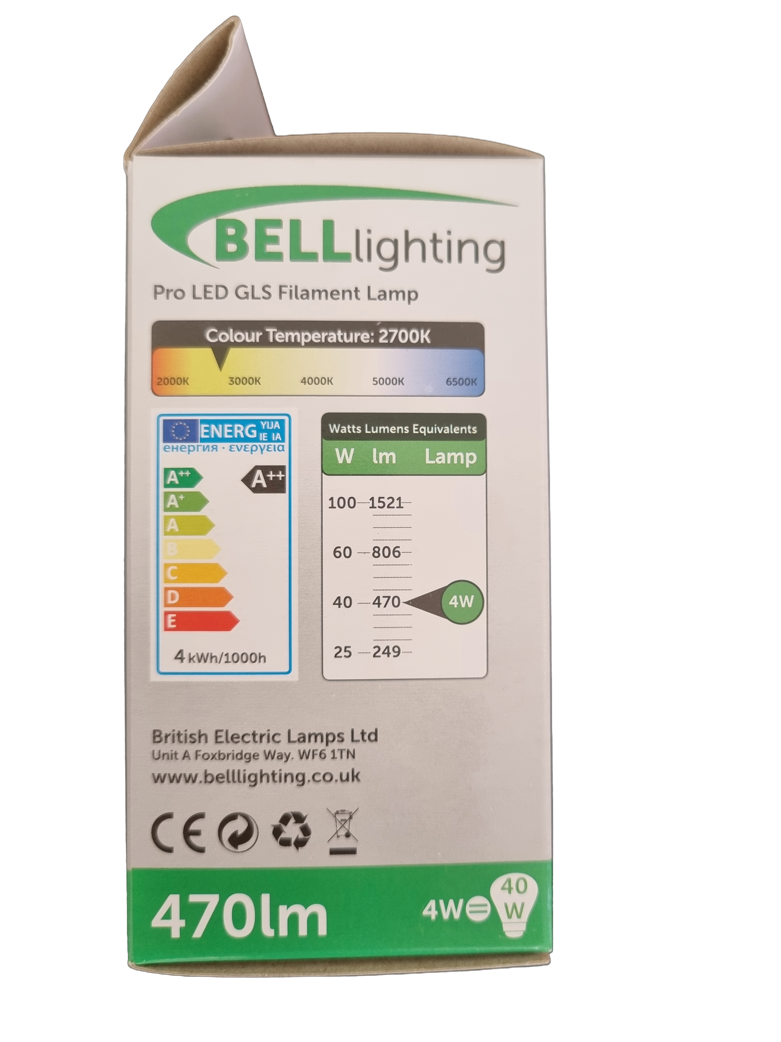 BELL Lighting Pro LED GLS Filament Lamp, warm white, Baynet fitting 40w (10 Pack)