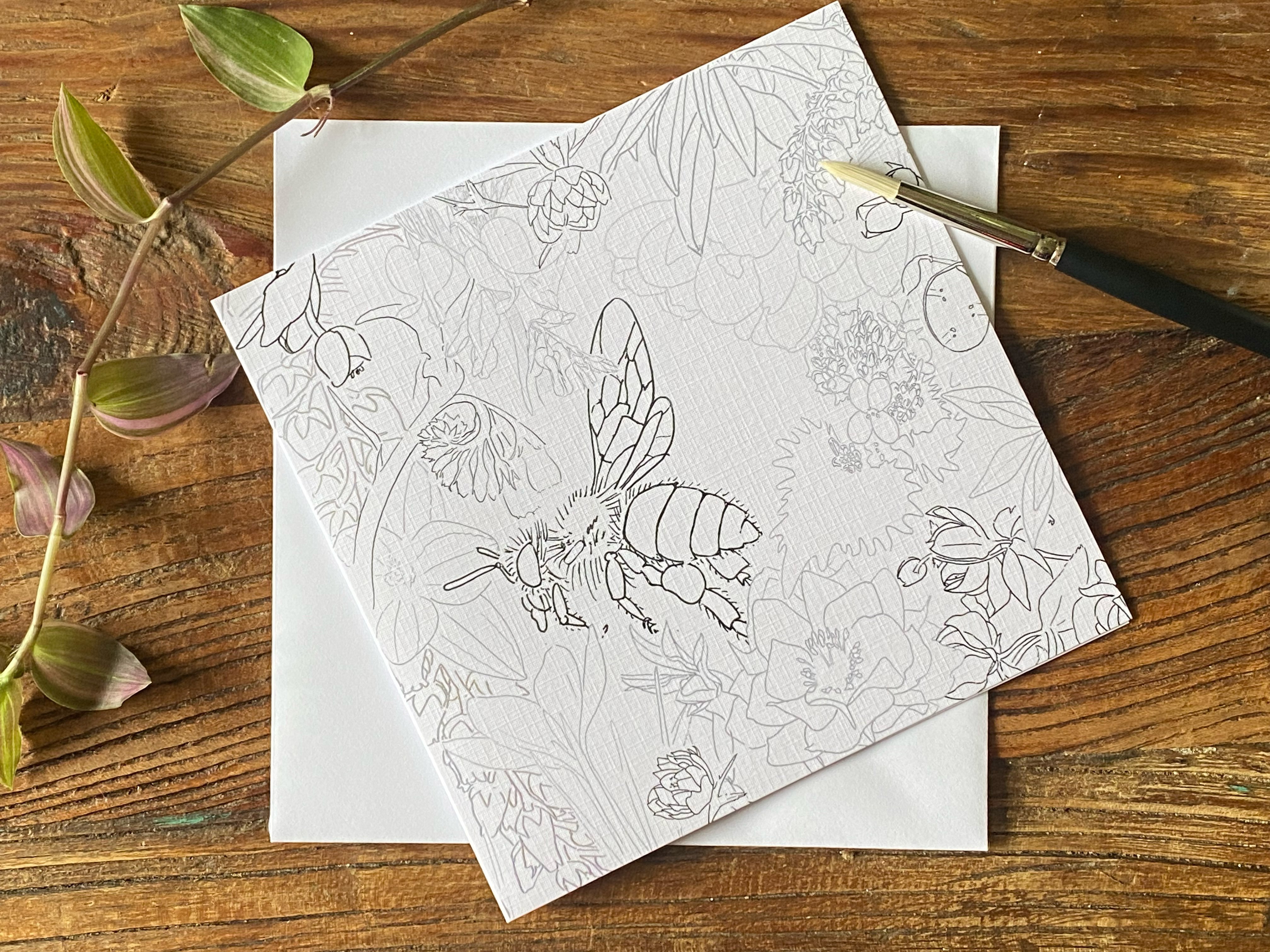Hand Drawn 'Honey Bee' with Bee loving spring flowers