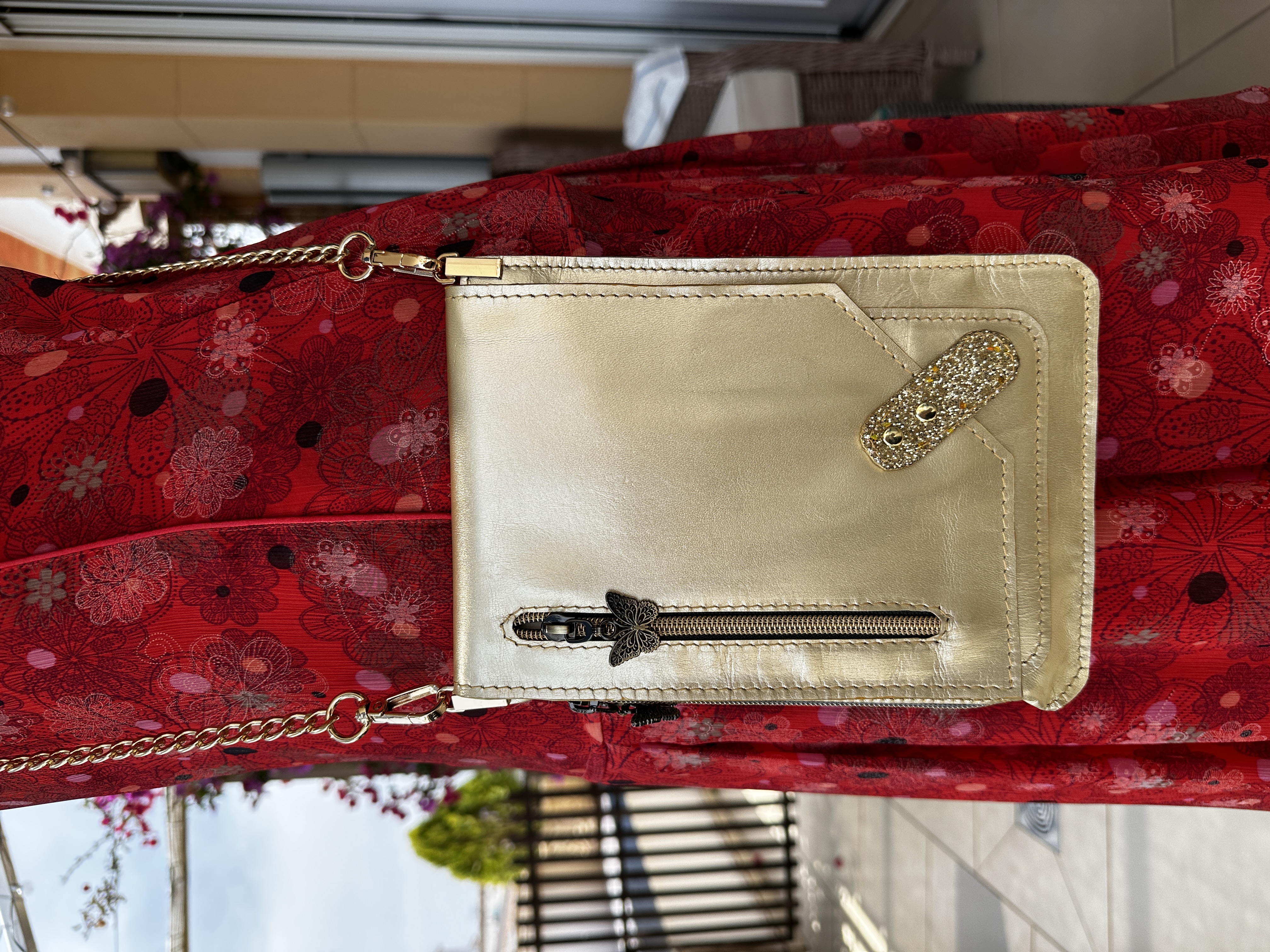 Gold Leather Crossbody Bag 