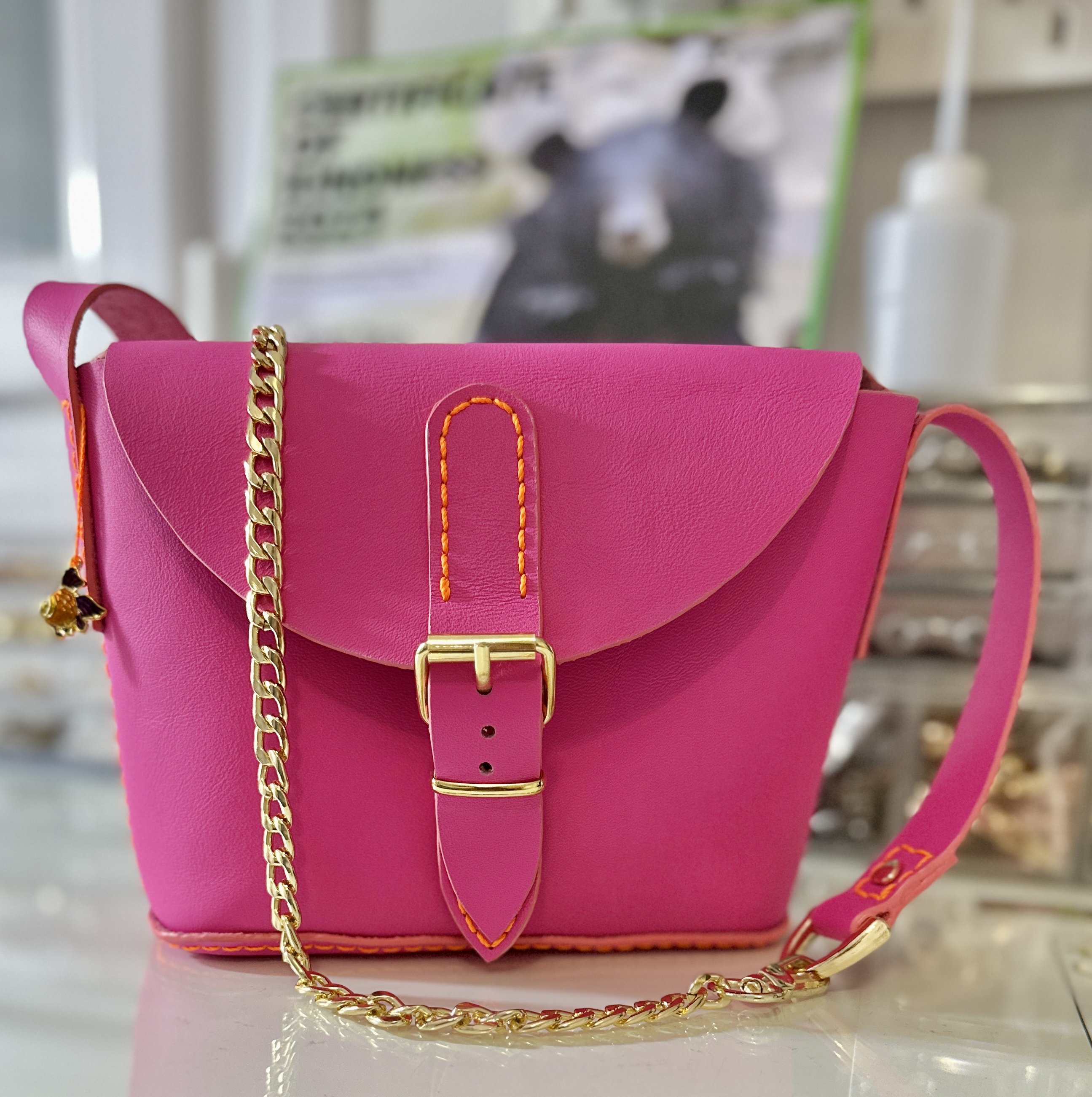 Pink Leather Shoulder Bag