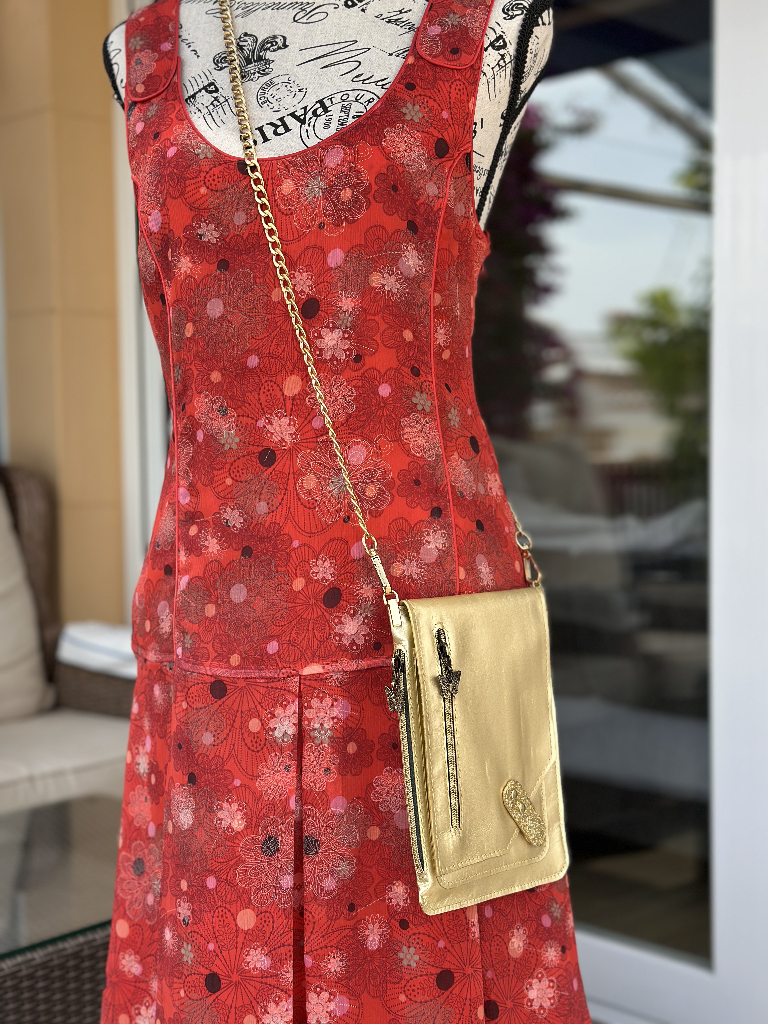 Gold Leather Crossbody Bag 