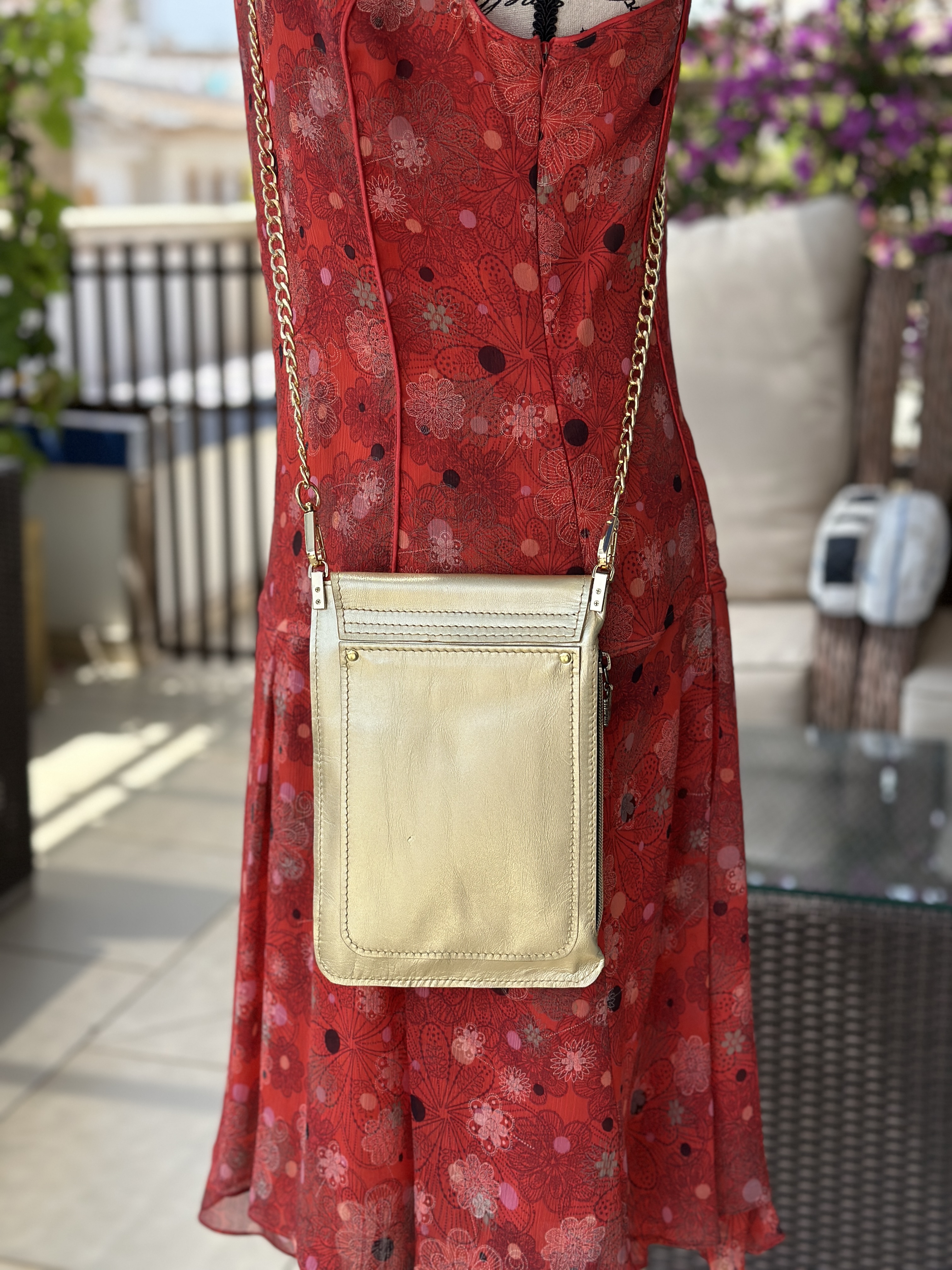 Gold Leather Crossbody Bag 