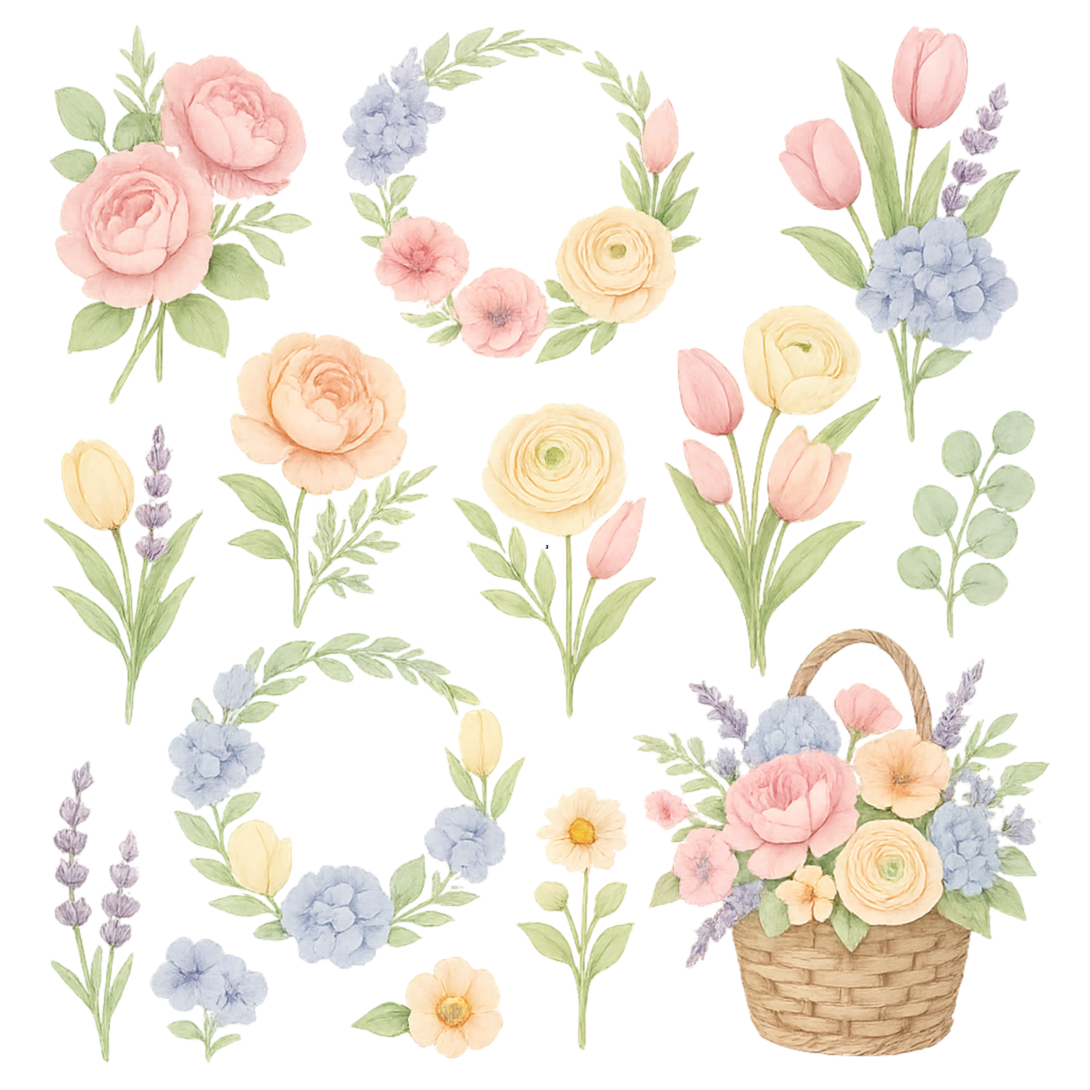 Vintage Watercolor Floral Clipart Set