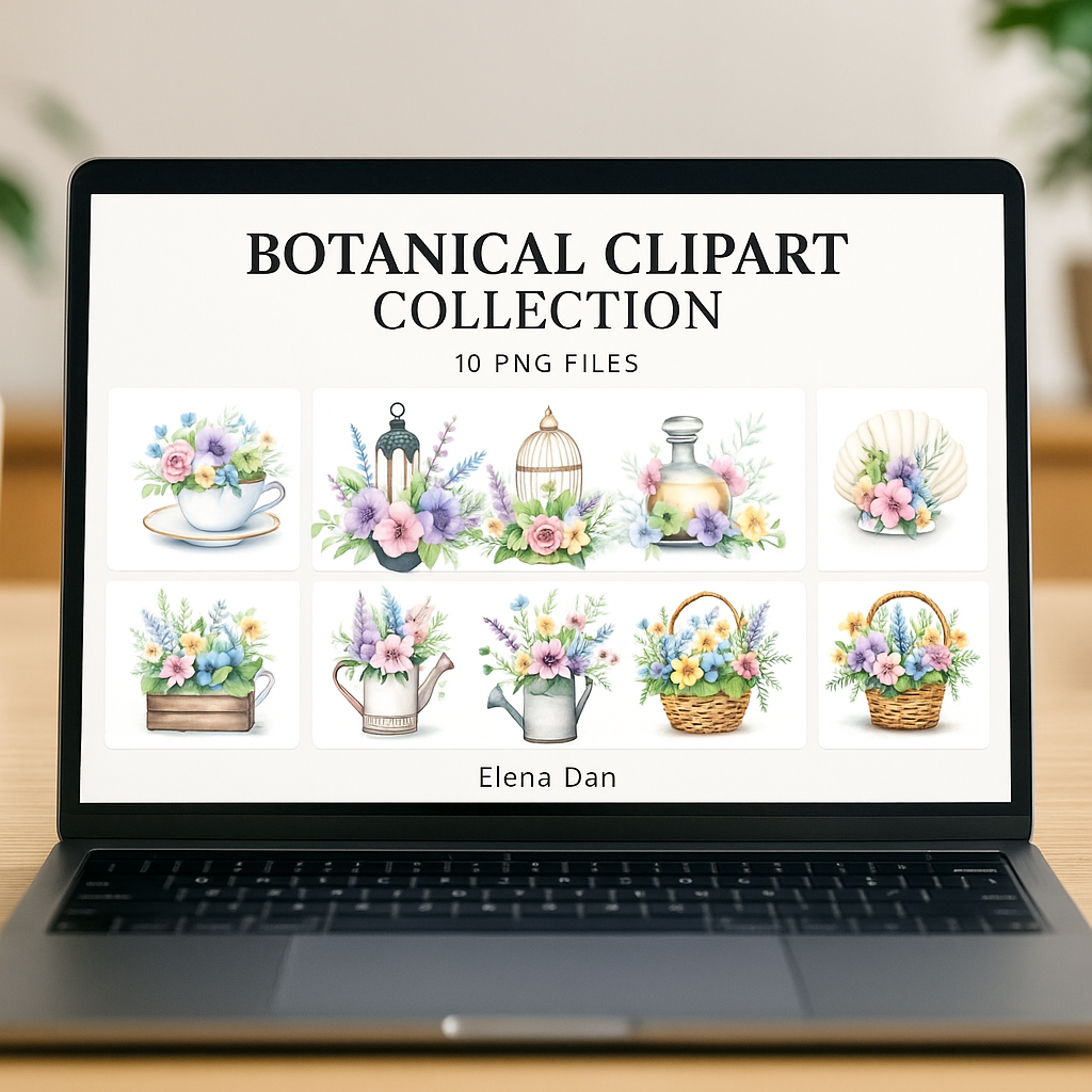 Vintage Watercolor Floral Clipart Set