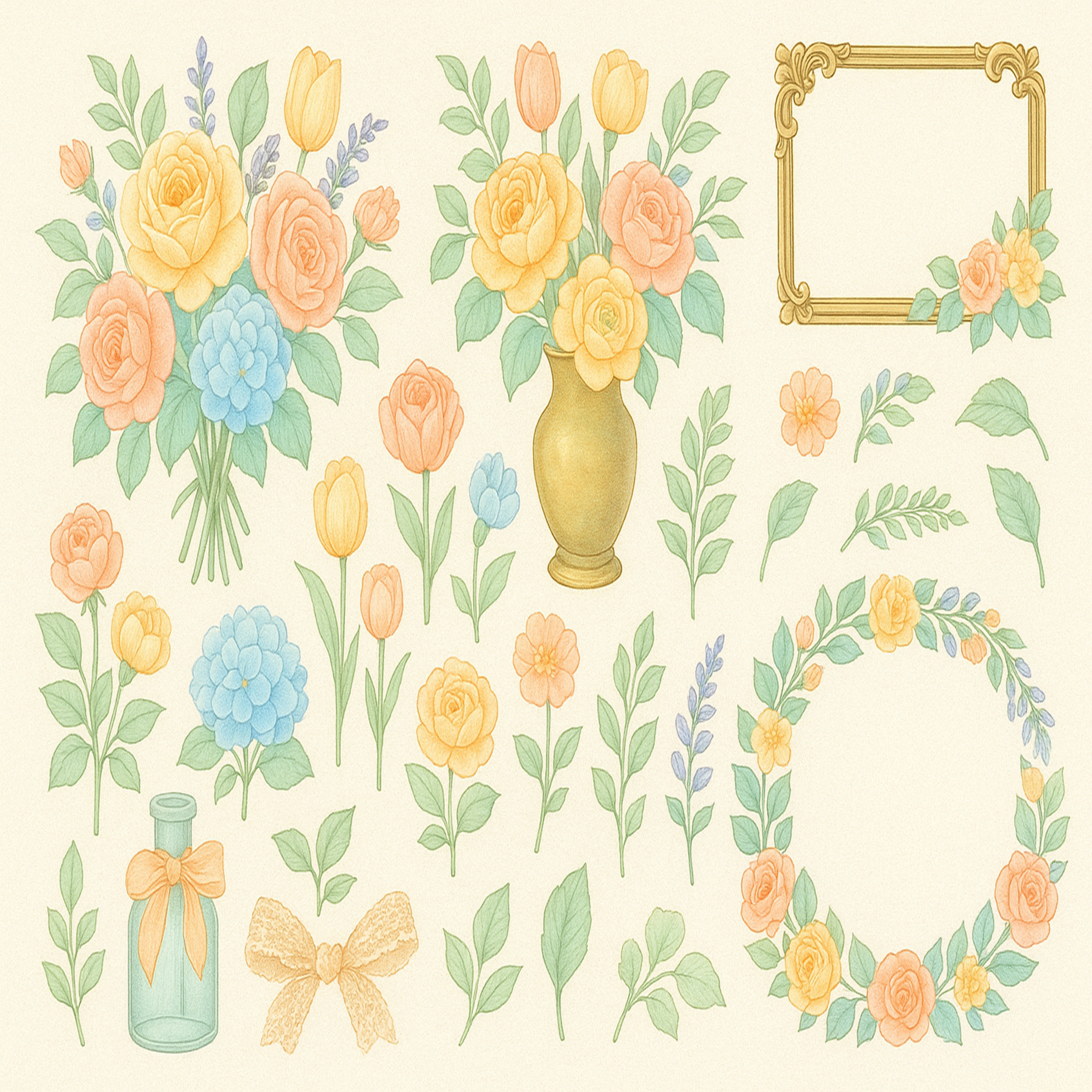 Watercolor Floral Clipart Set