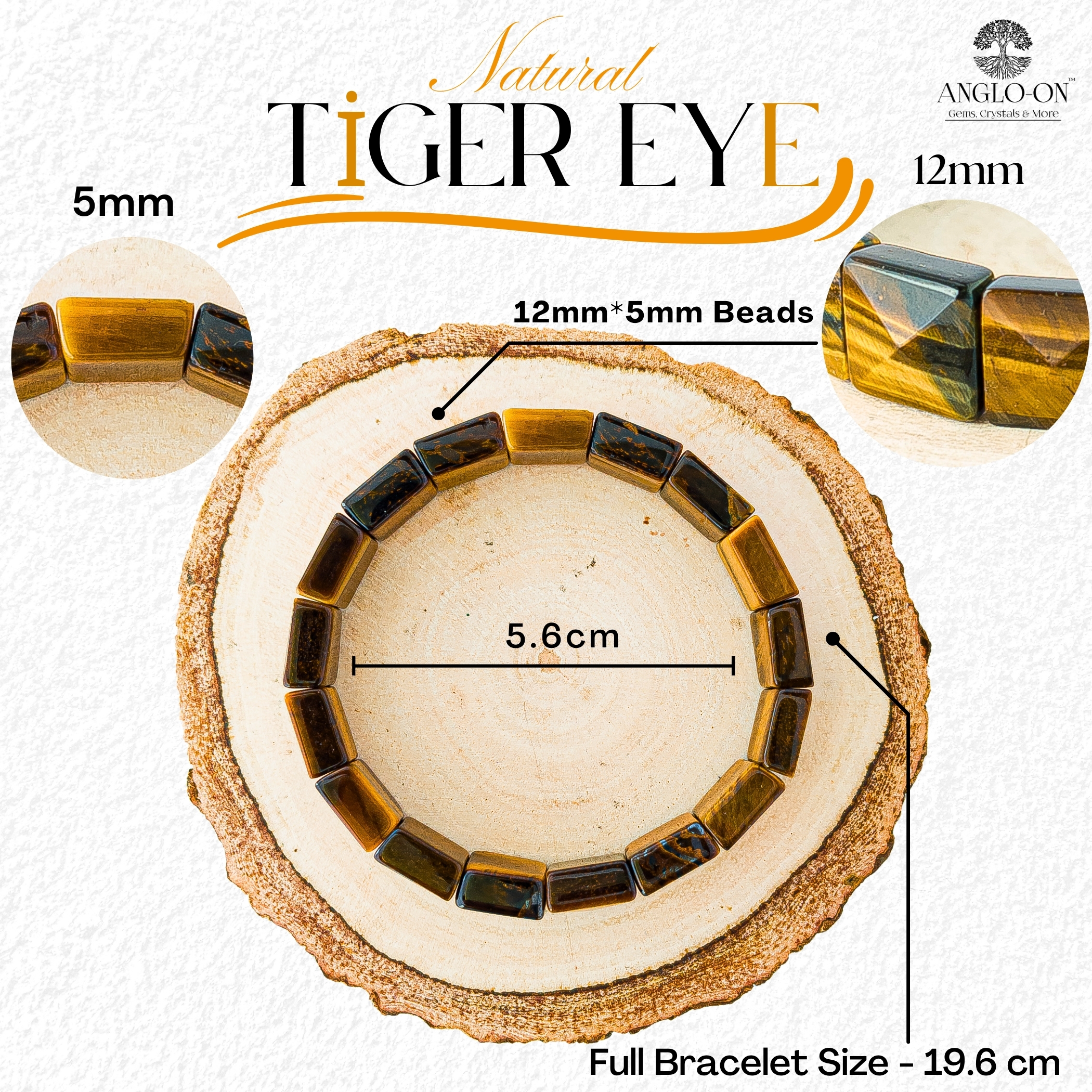 Natural Tiger Eye Pyramid Bracelet 12mm × 5mm