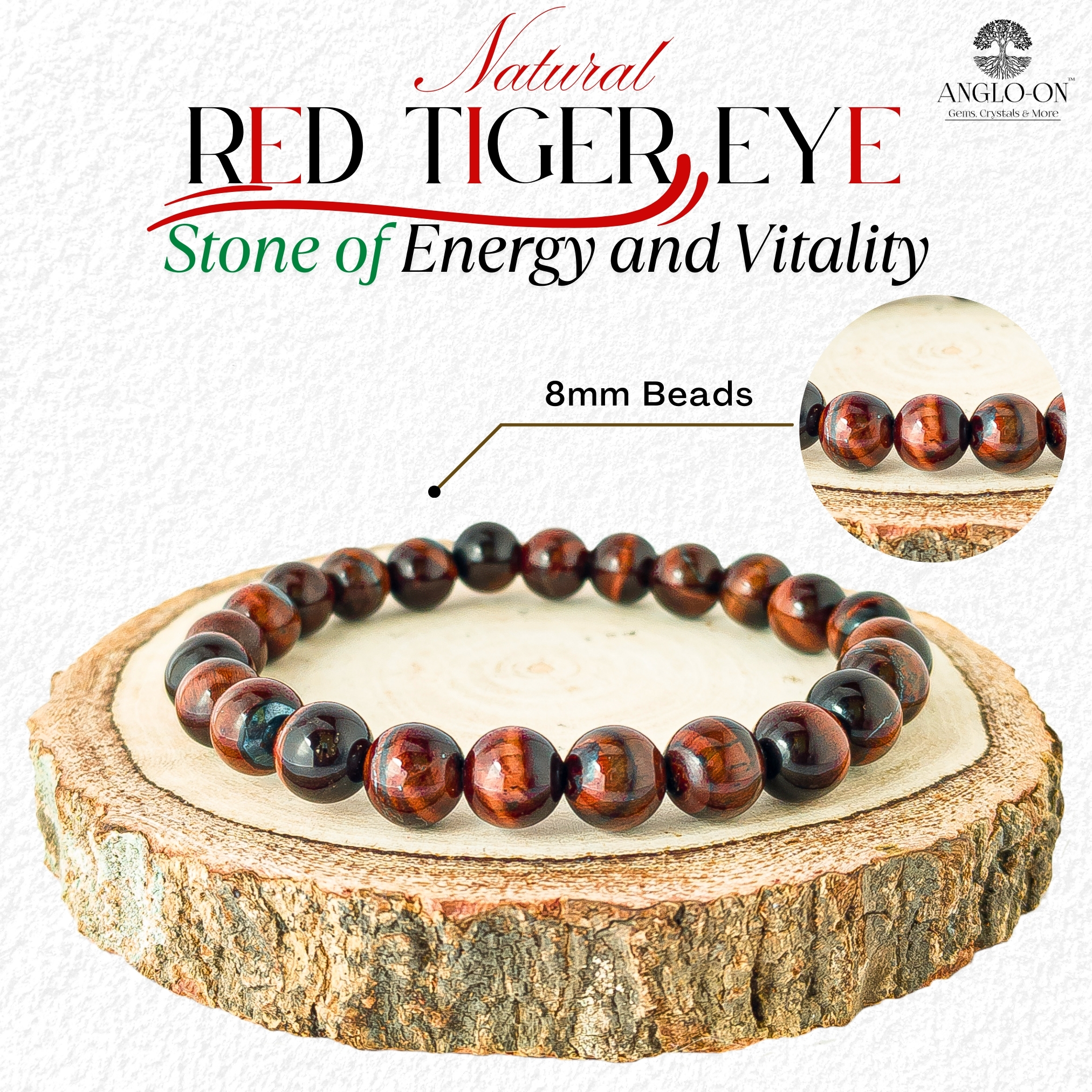 Natural Red Tiger Eye Bracelet 8mm 