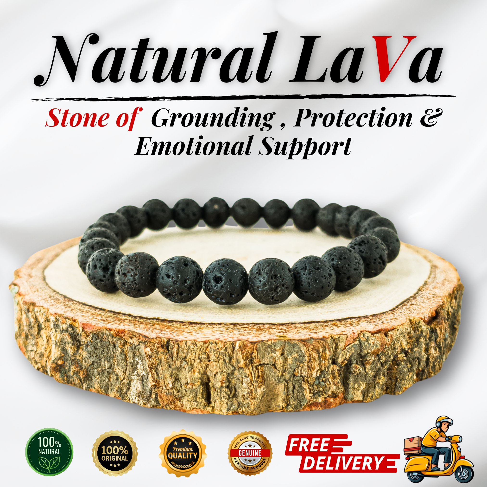 Natural Lava Stone Bracelet 8mm
