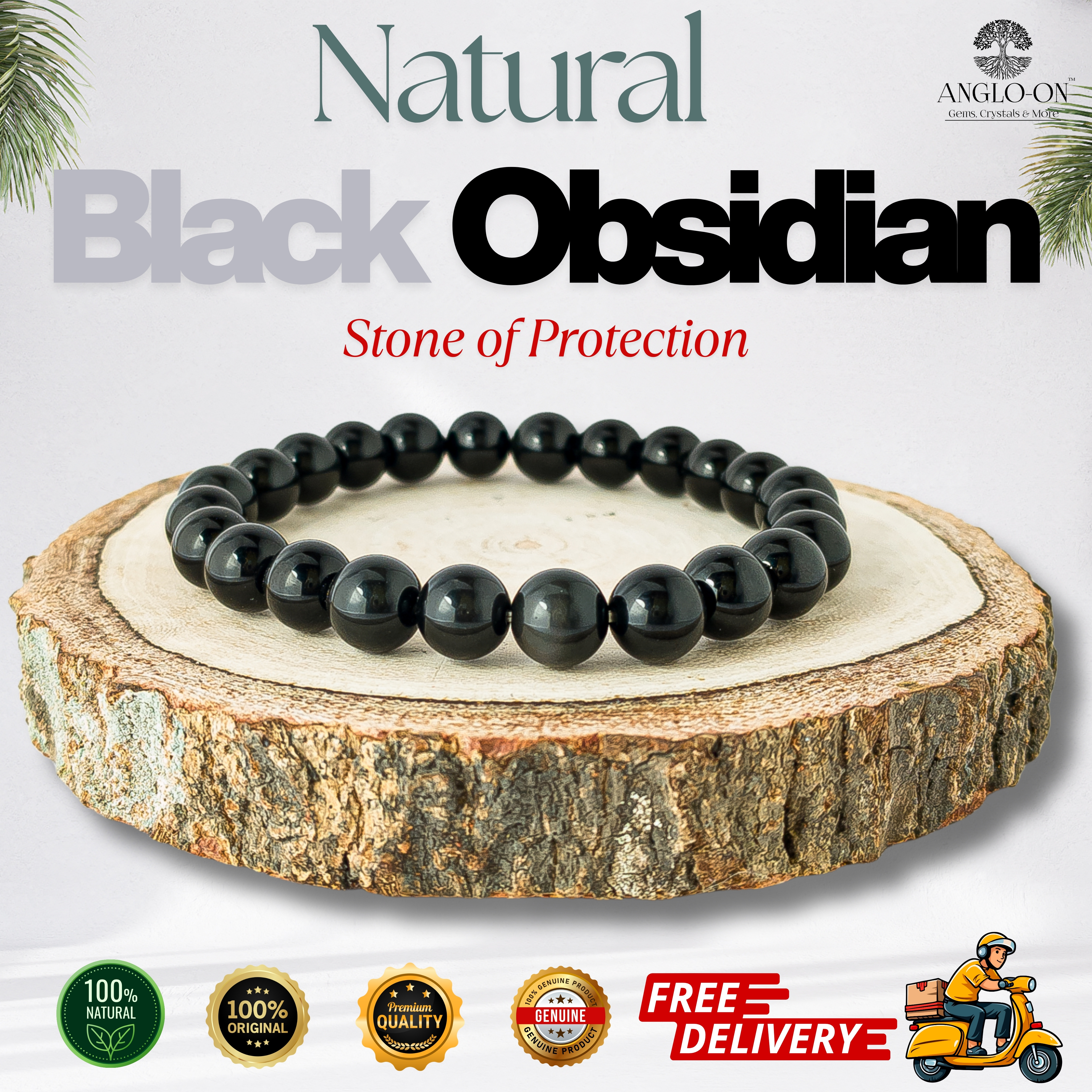 Natural Black Obsidian Bracelet 8mm