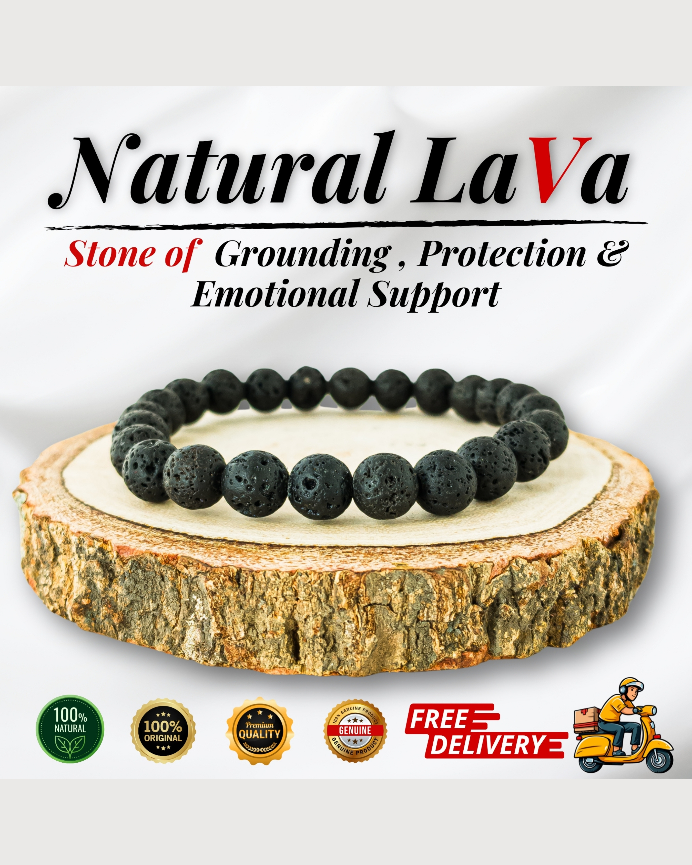 Natural Lava Stone Bracelet 8mm