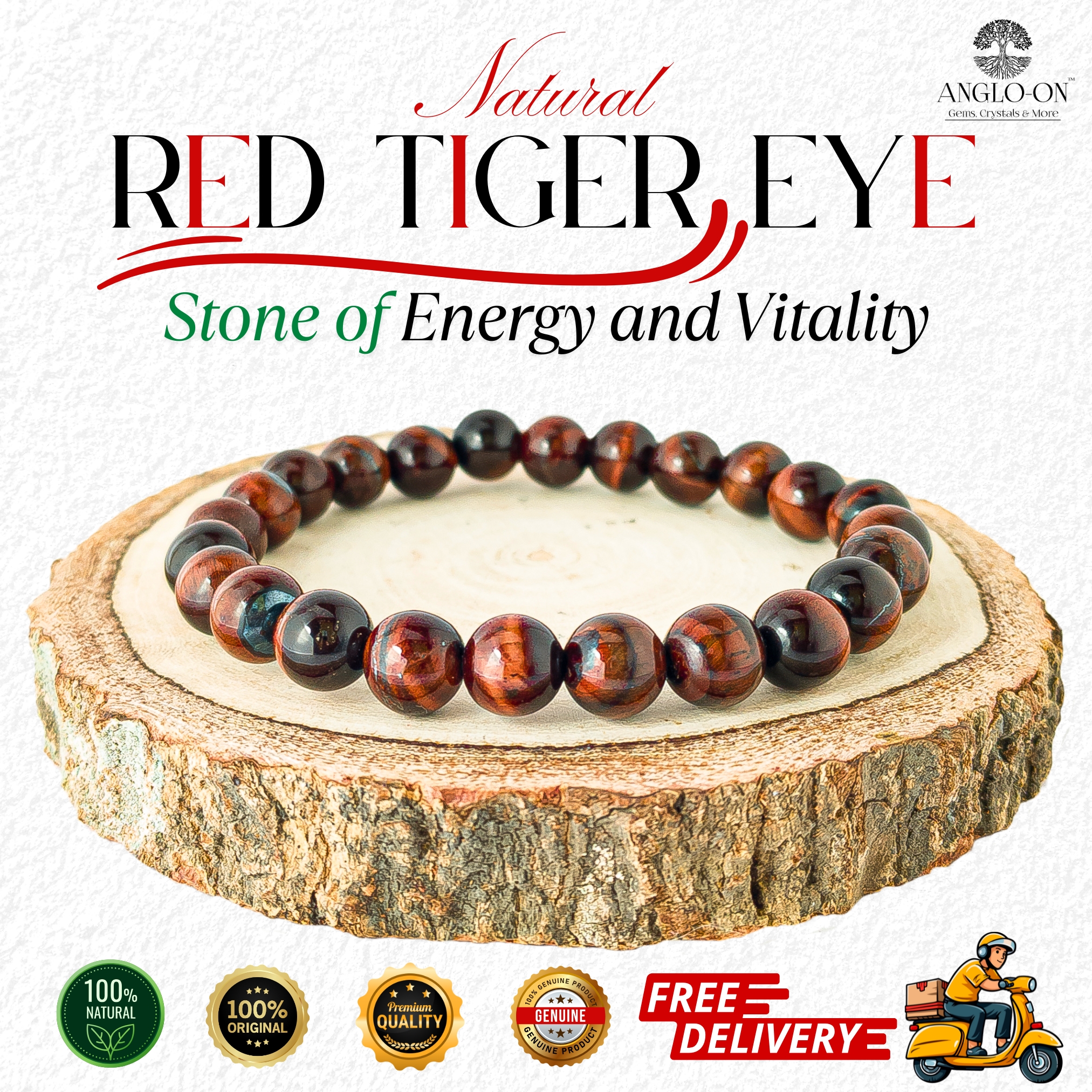 Natural Red Tiger Eye Bracelet 8mm 