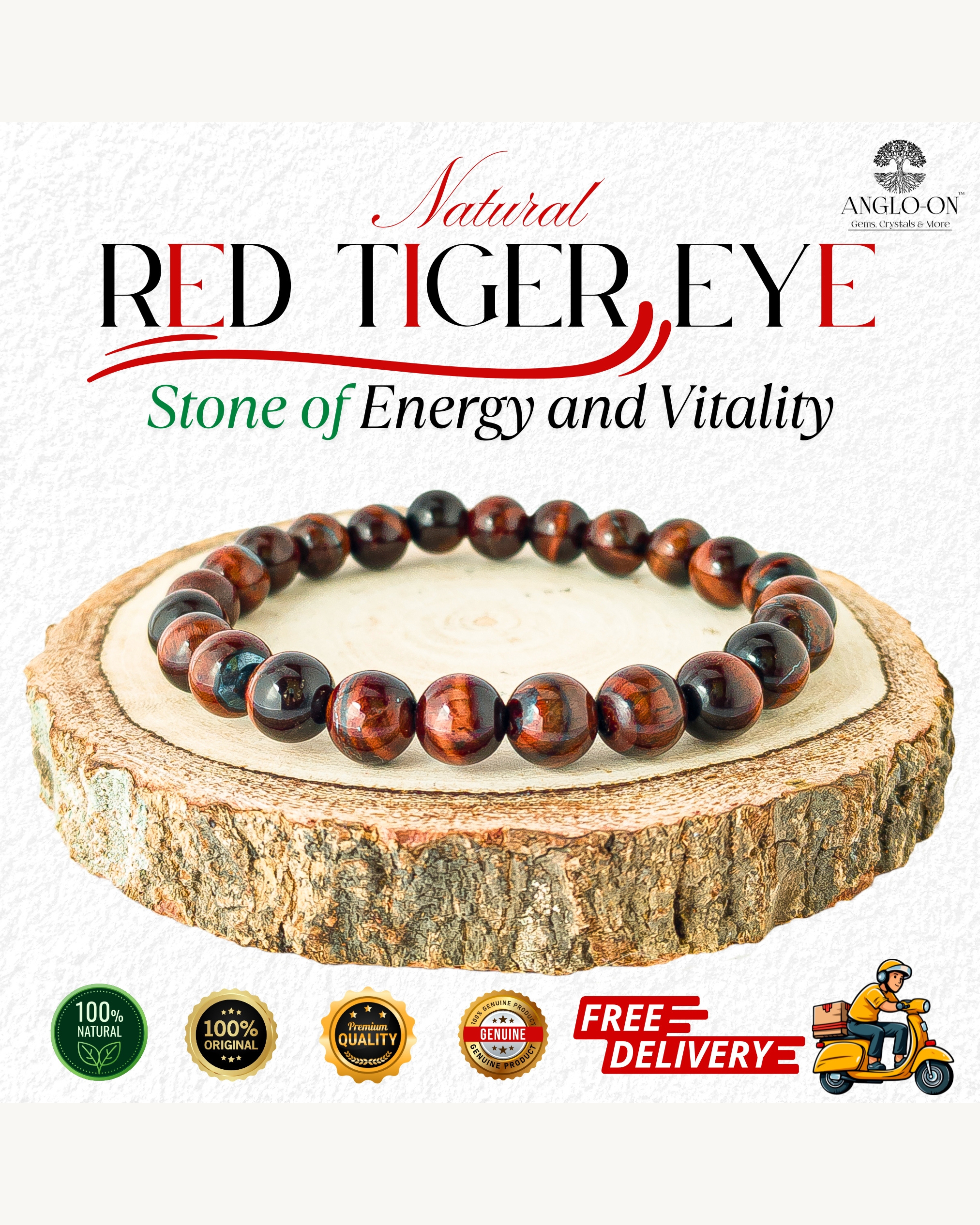 Natural Red Tiger Eye Bracelet 8mm