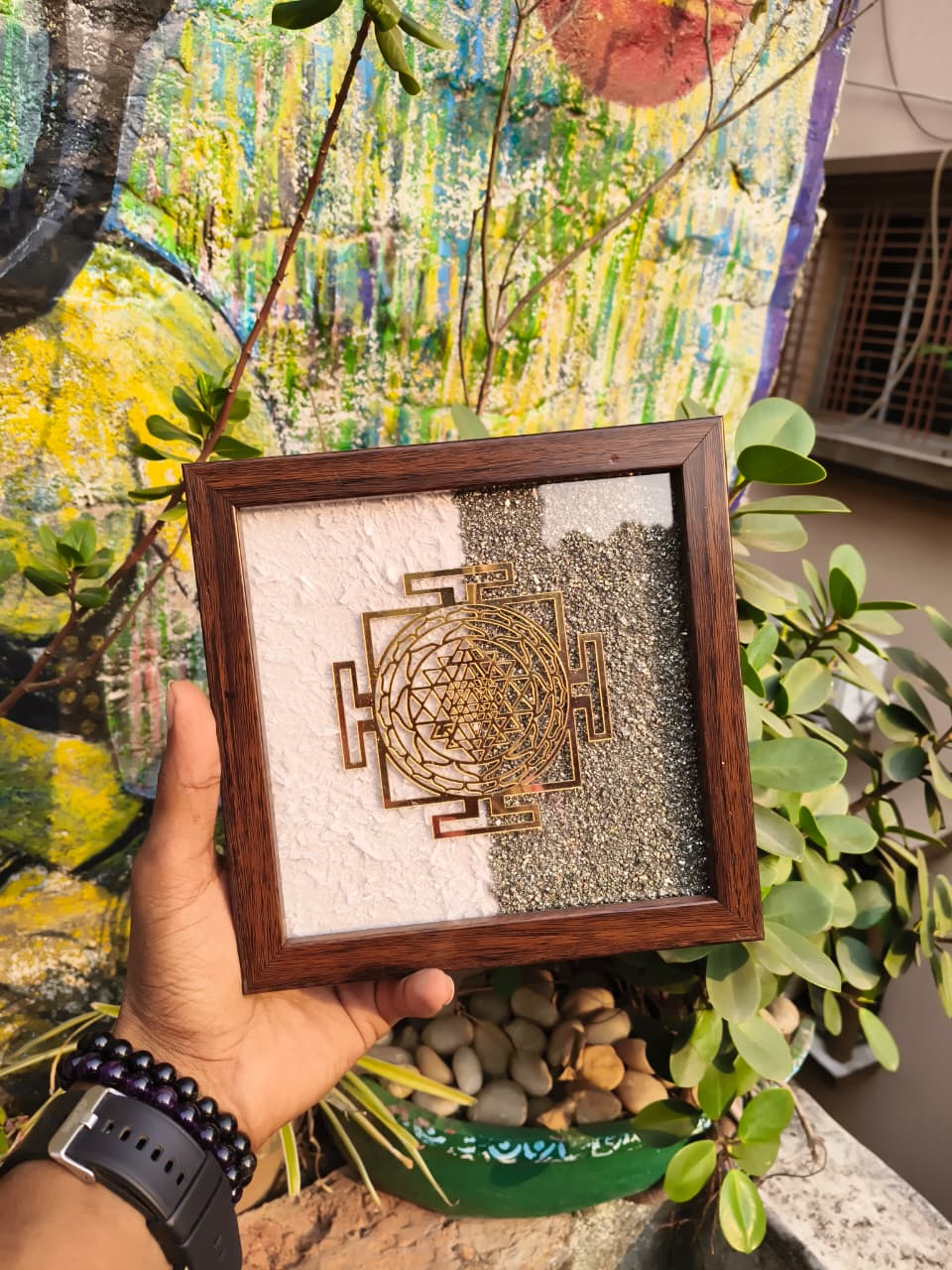 Natural Selenite & Pyrite Frame – 7 x 7 Inch
