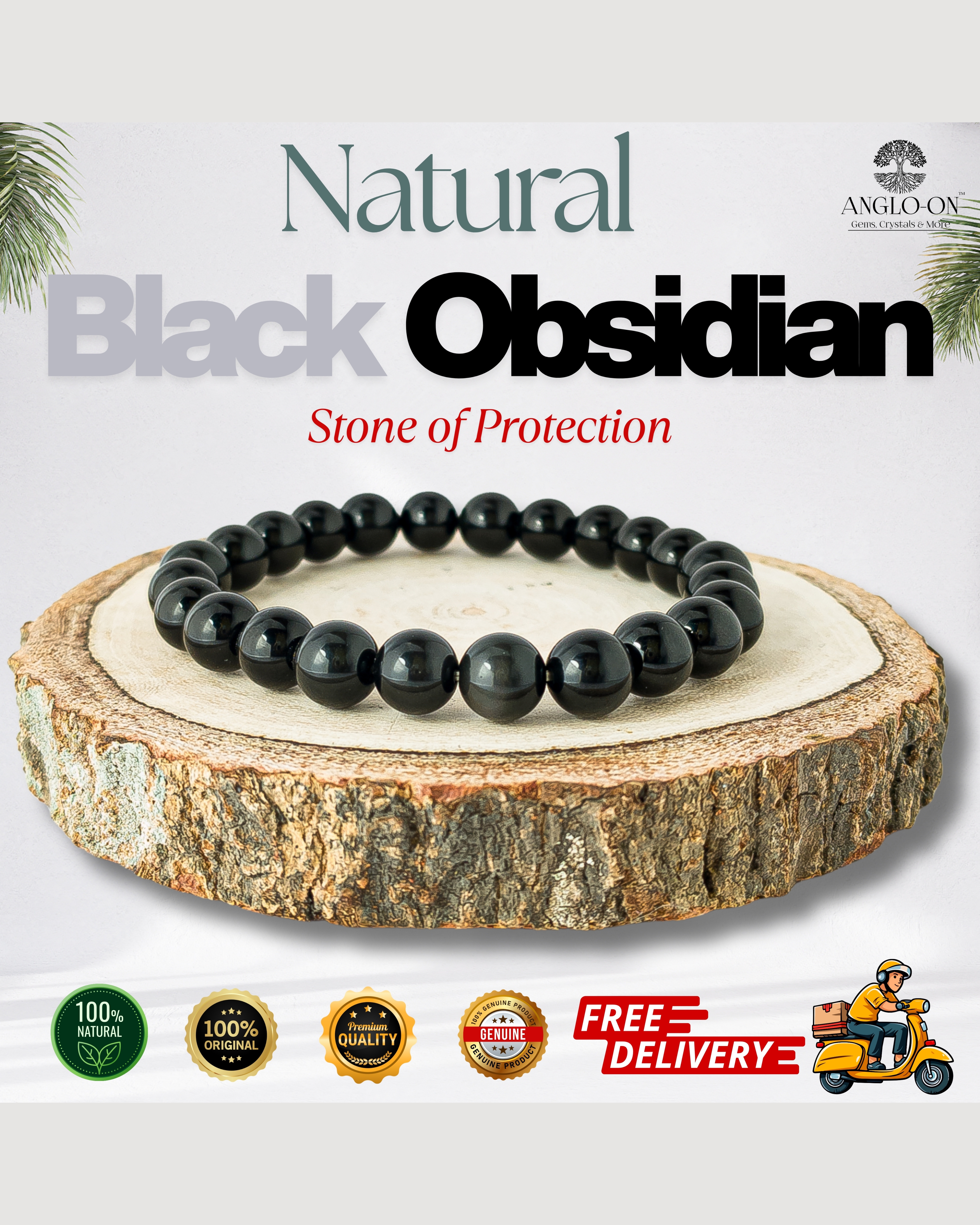 Natural Black Obsidian Bracelet 8mm