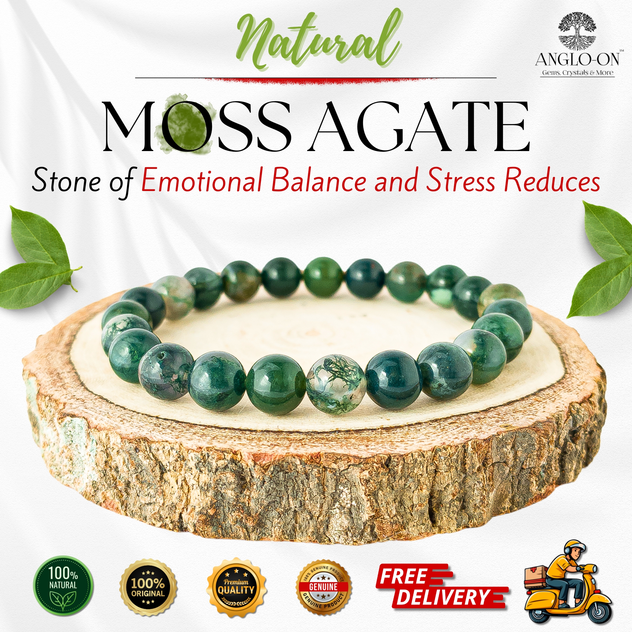 Natural Moss Agate Bracelet 8mm
