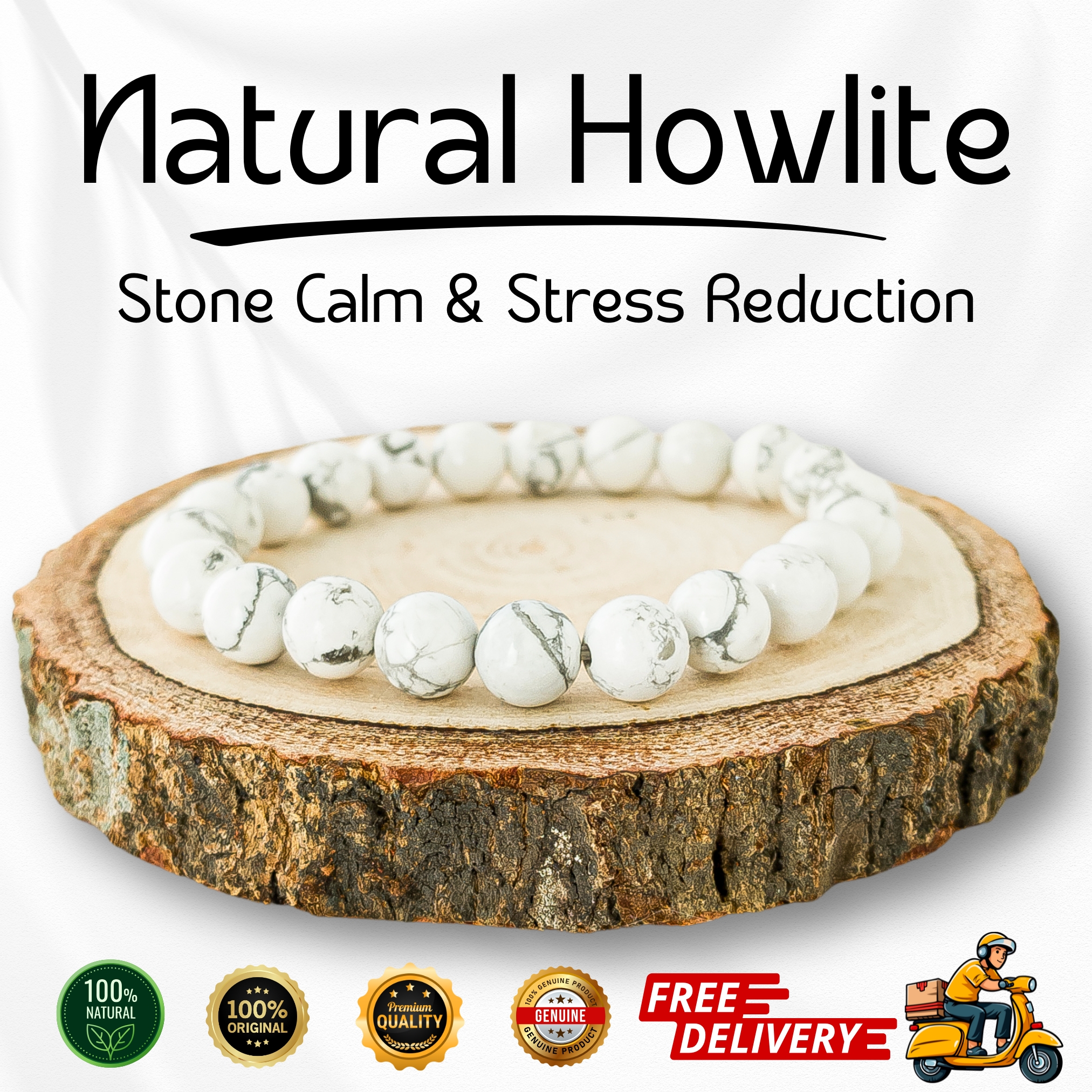 Natural Howlite Bracelet 8mm