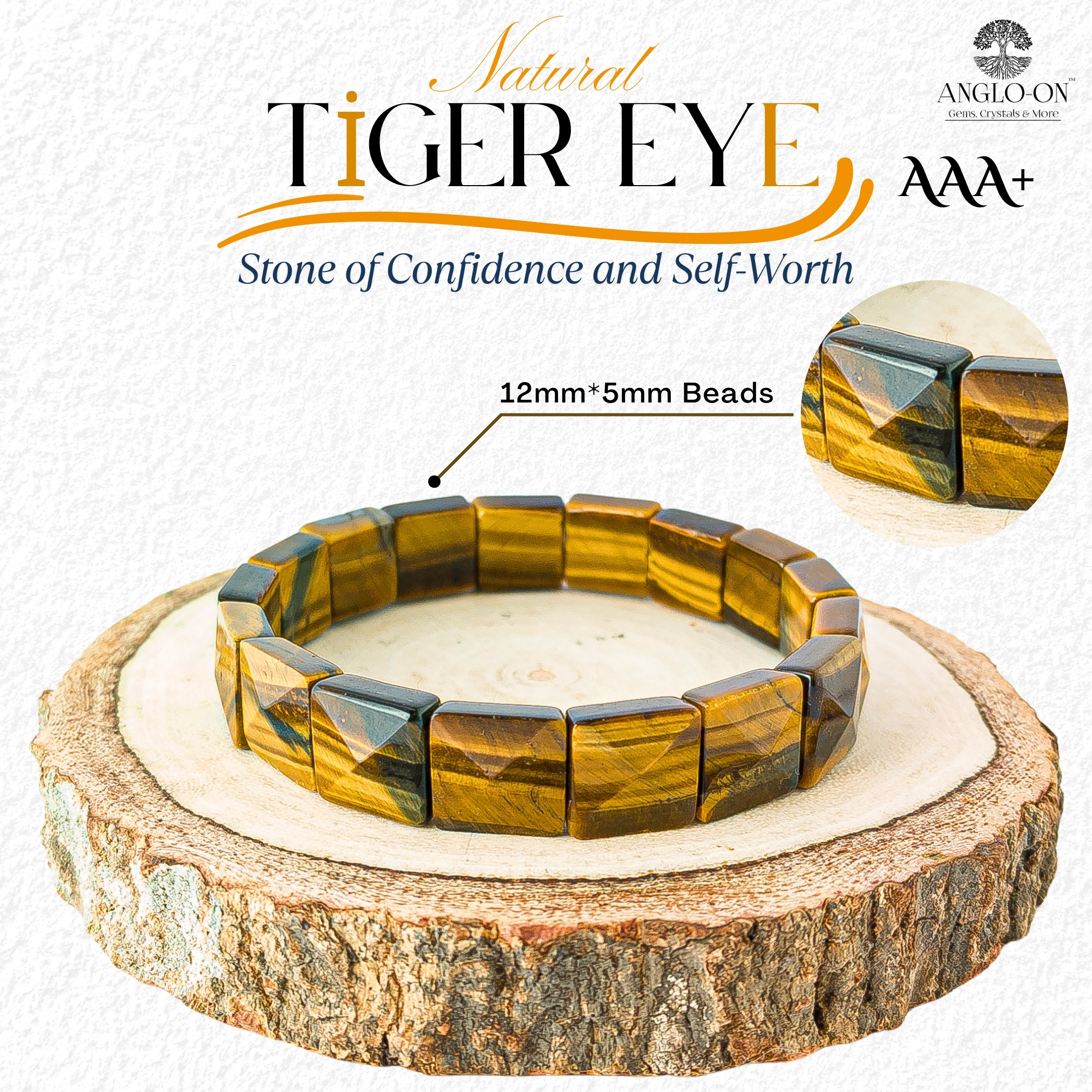 Natural Tiger Eye Pyramid Bracelet 12mm × 5mm