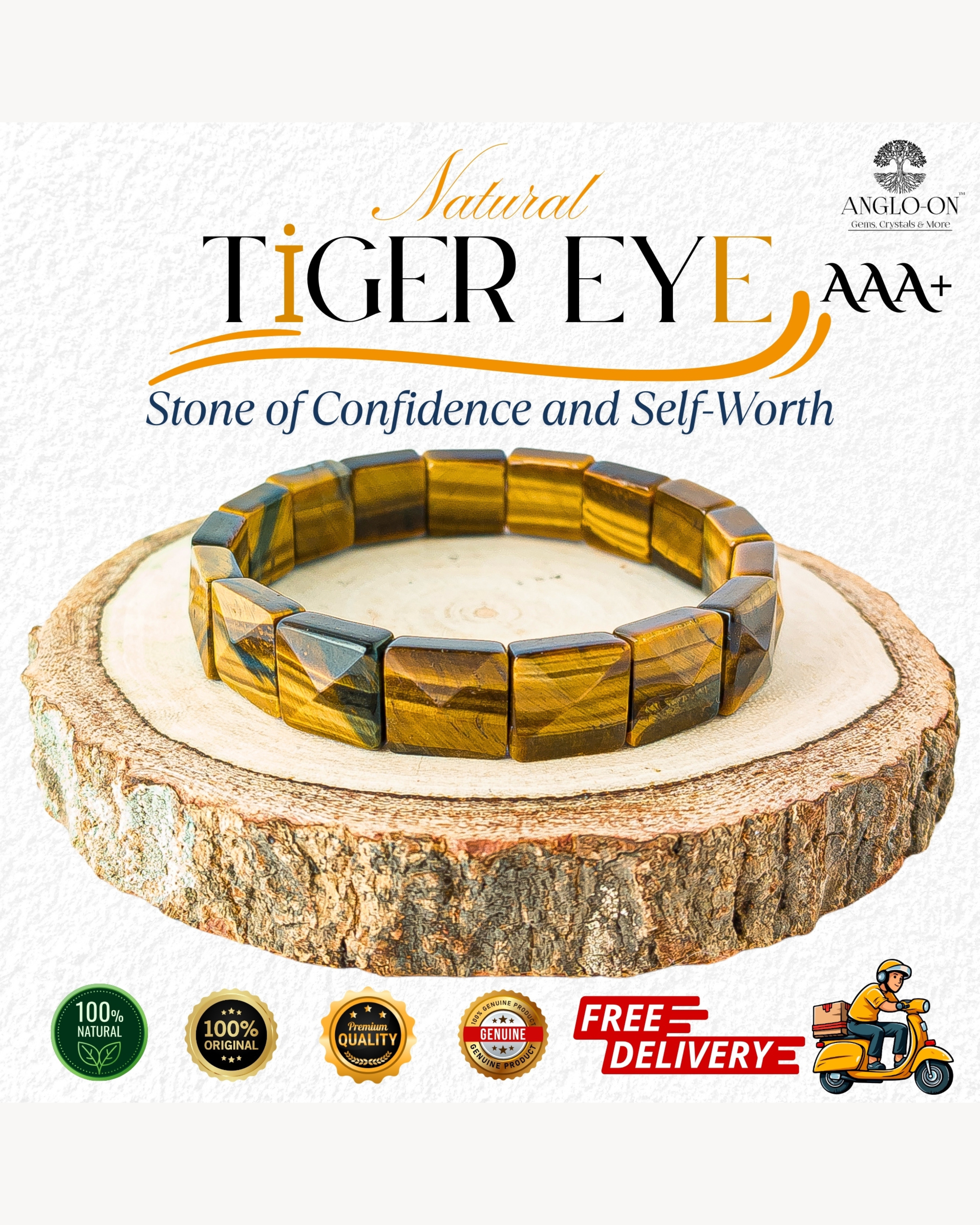 Natural Tiger Eye Pyramid Bracelet 12mm × 5mm