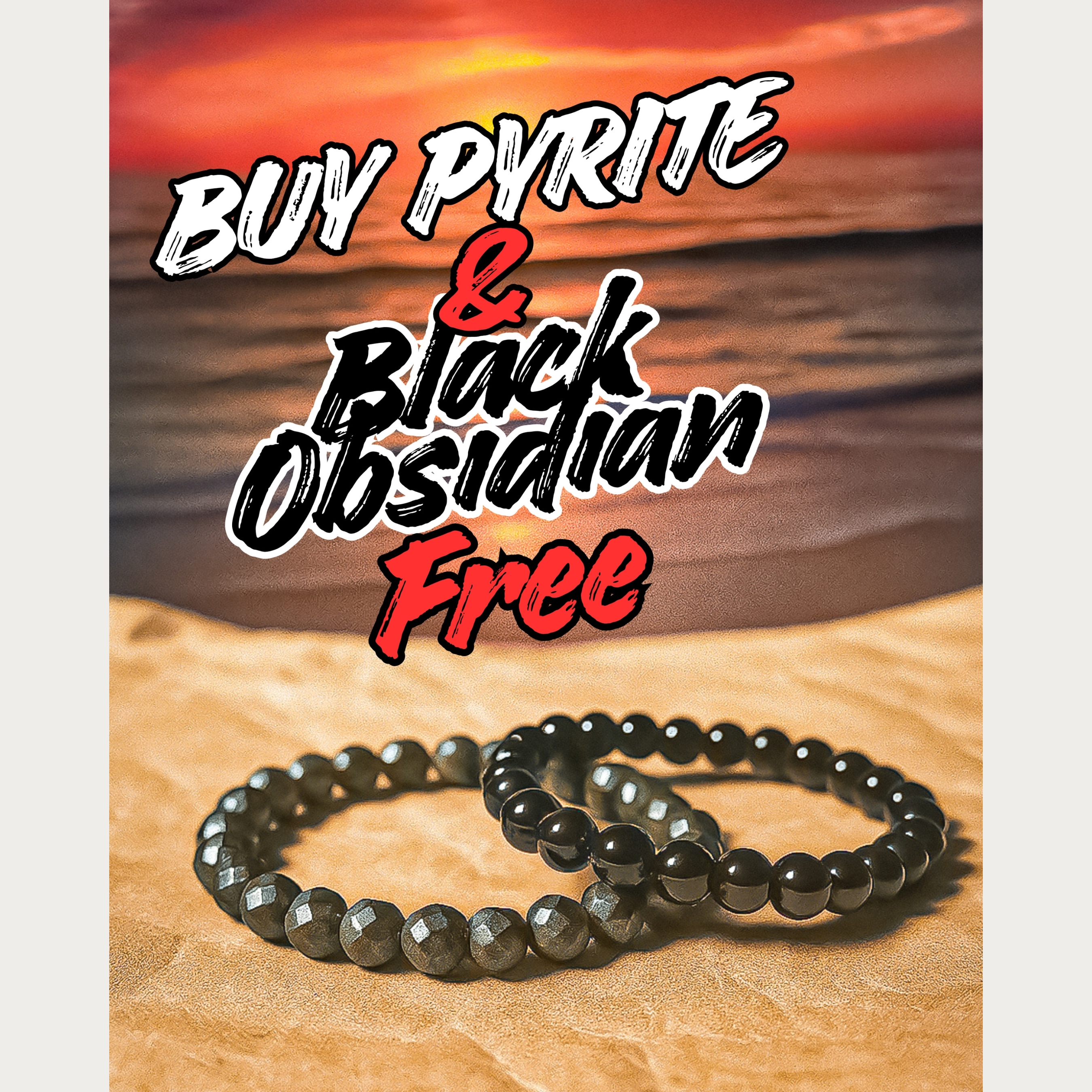 Natural Pyrite Diamond Cut 8mm Bracelet & Natural Black Obsidian 8mm Bracelet – Power & Protection Combo