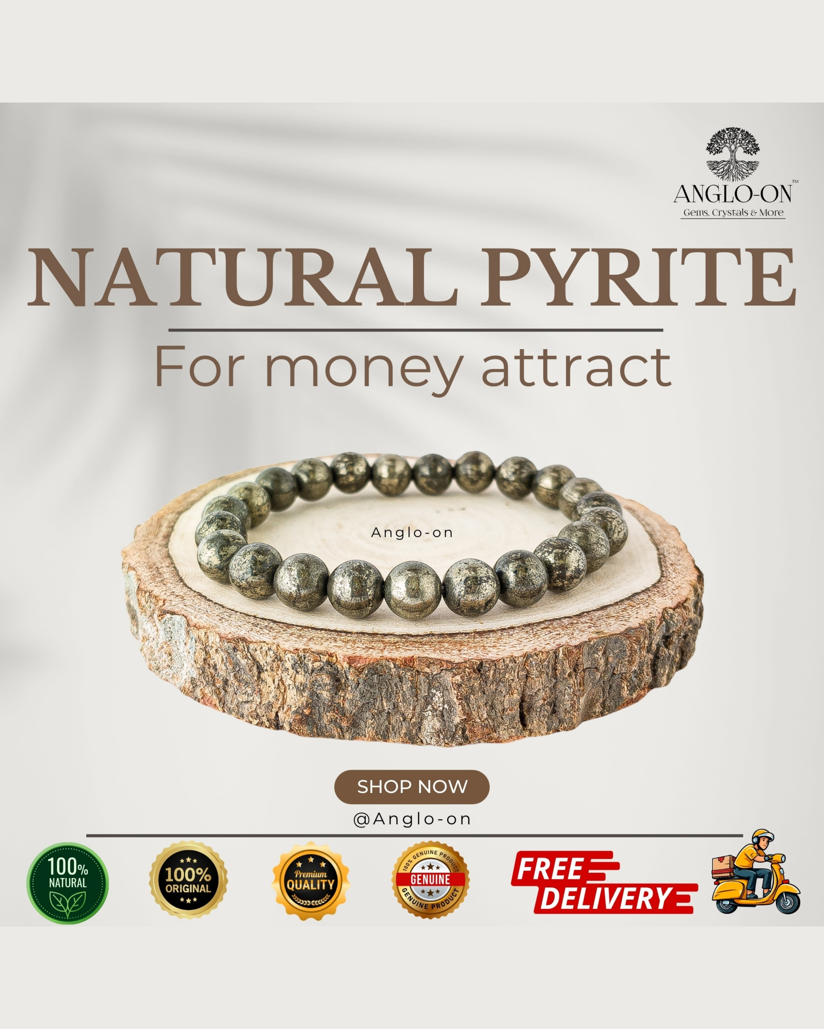 Natural Pyrite Bracelet 8mm