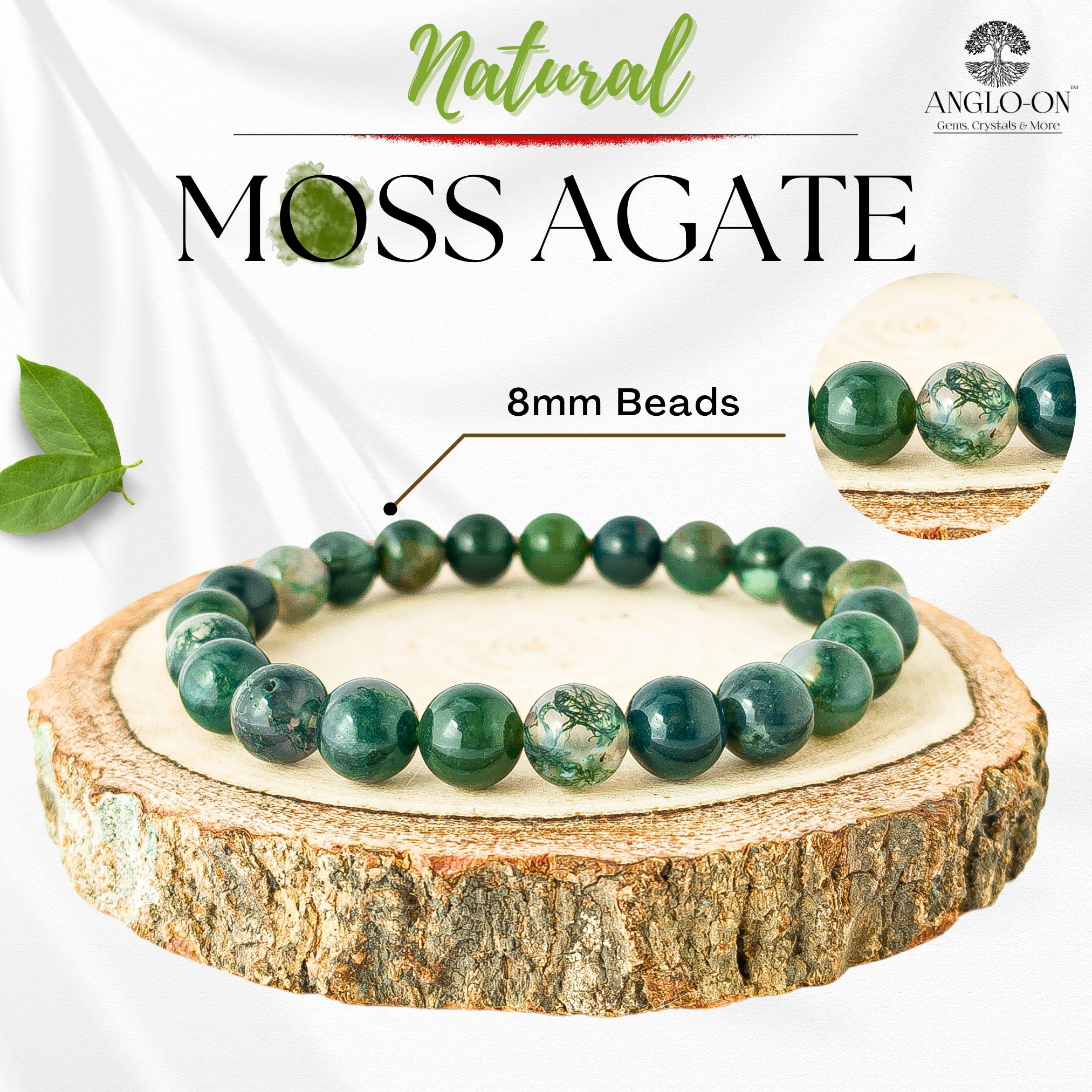 Natural Moss Agate Bracelet 8mm