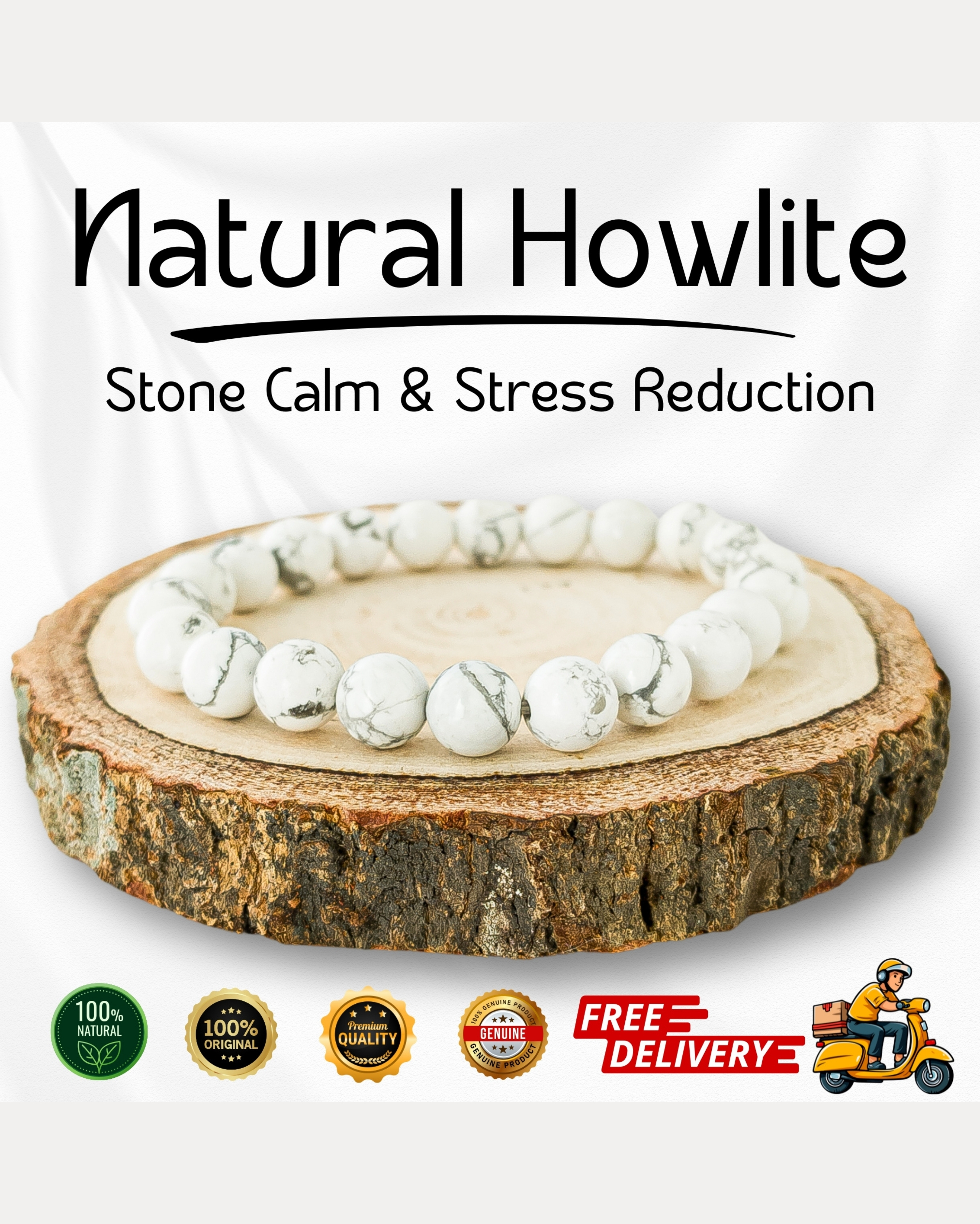 Natural Howlite Bracelet 8mm