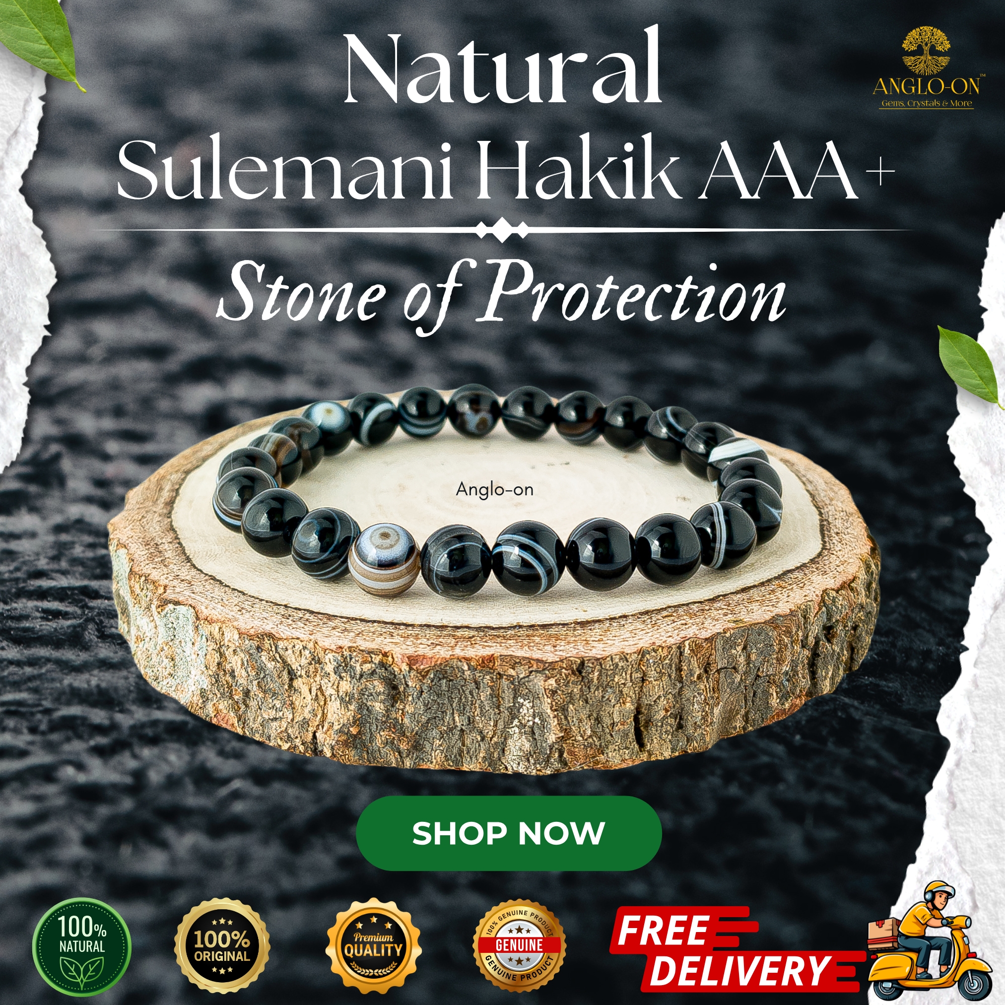 Natural Sulemani Hakik Bracelet 8mm AAA+ Quality