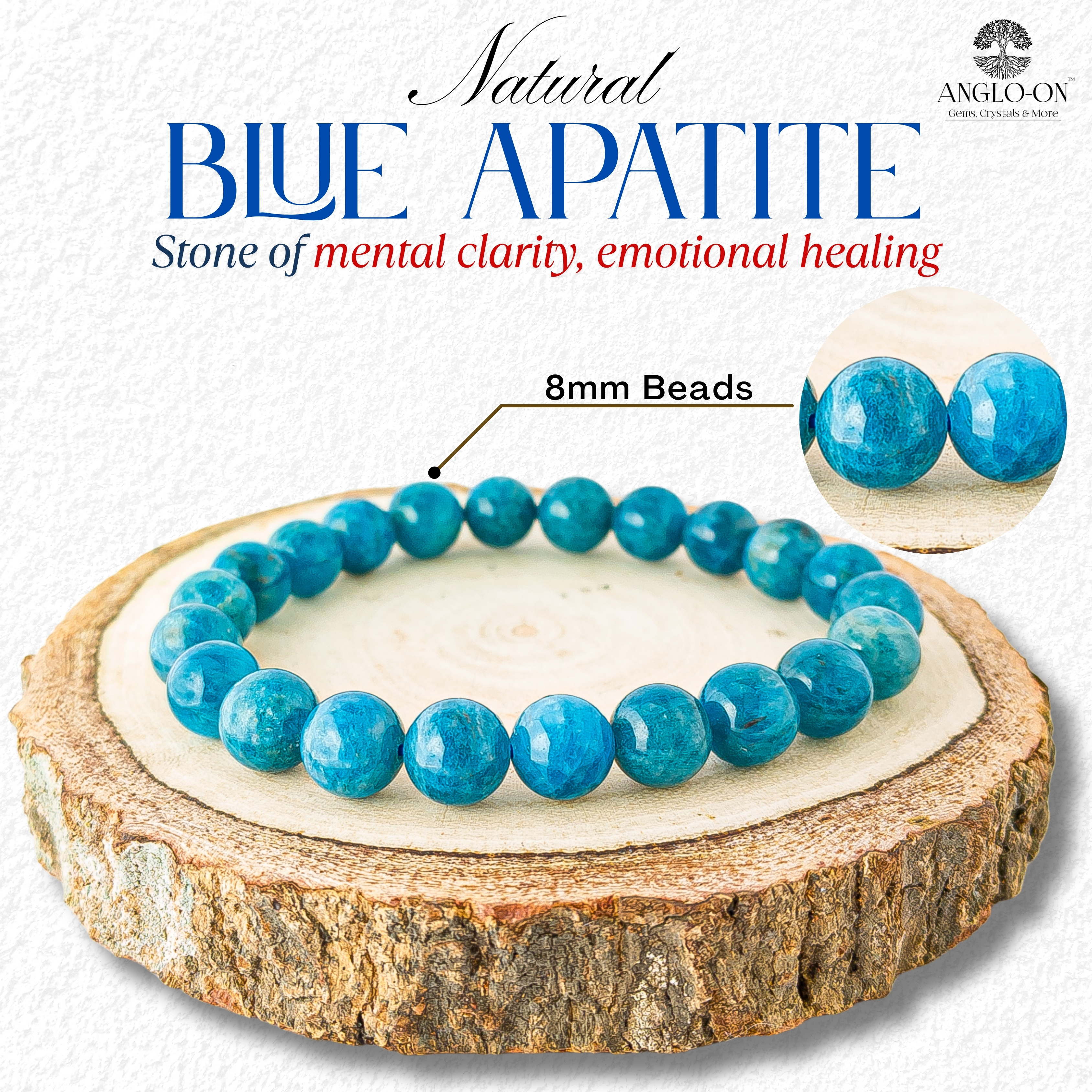 Natural Blue Apatite Bracelet 8mm 