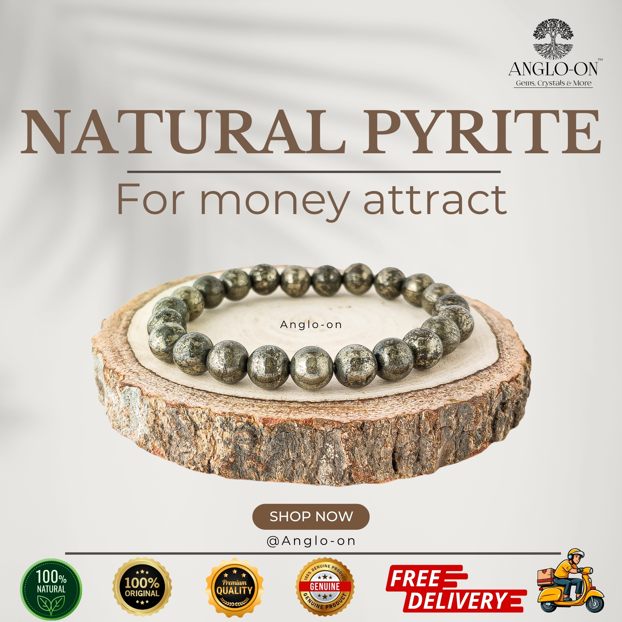 Natural Pyrite Bracelet 8mm