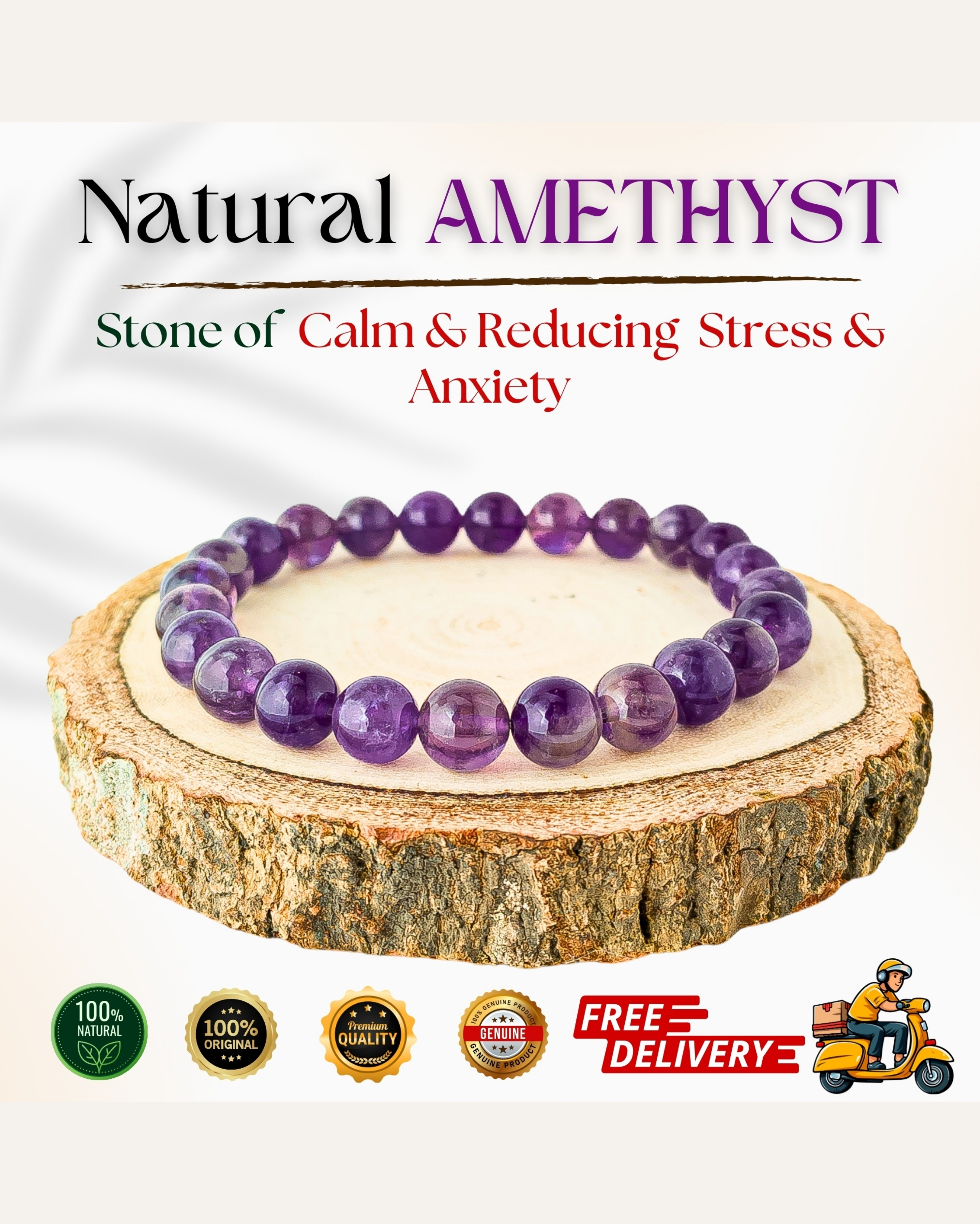 Natural Amethyst Bracelet 8mm