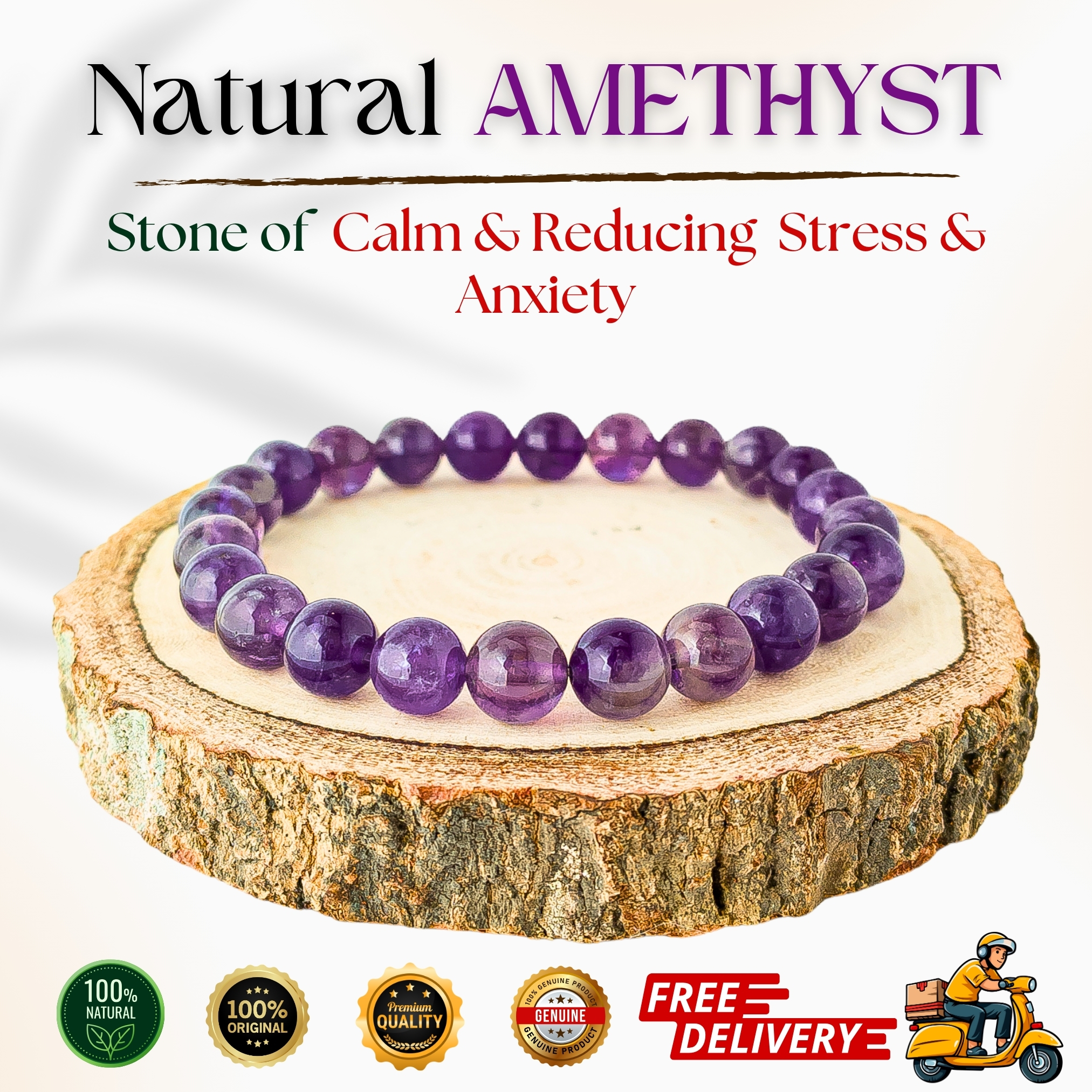 Natural Amethyst Bracelet 8mm