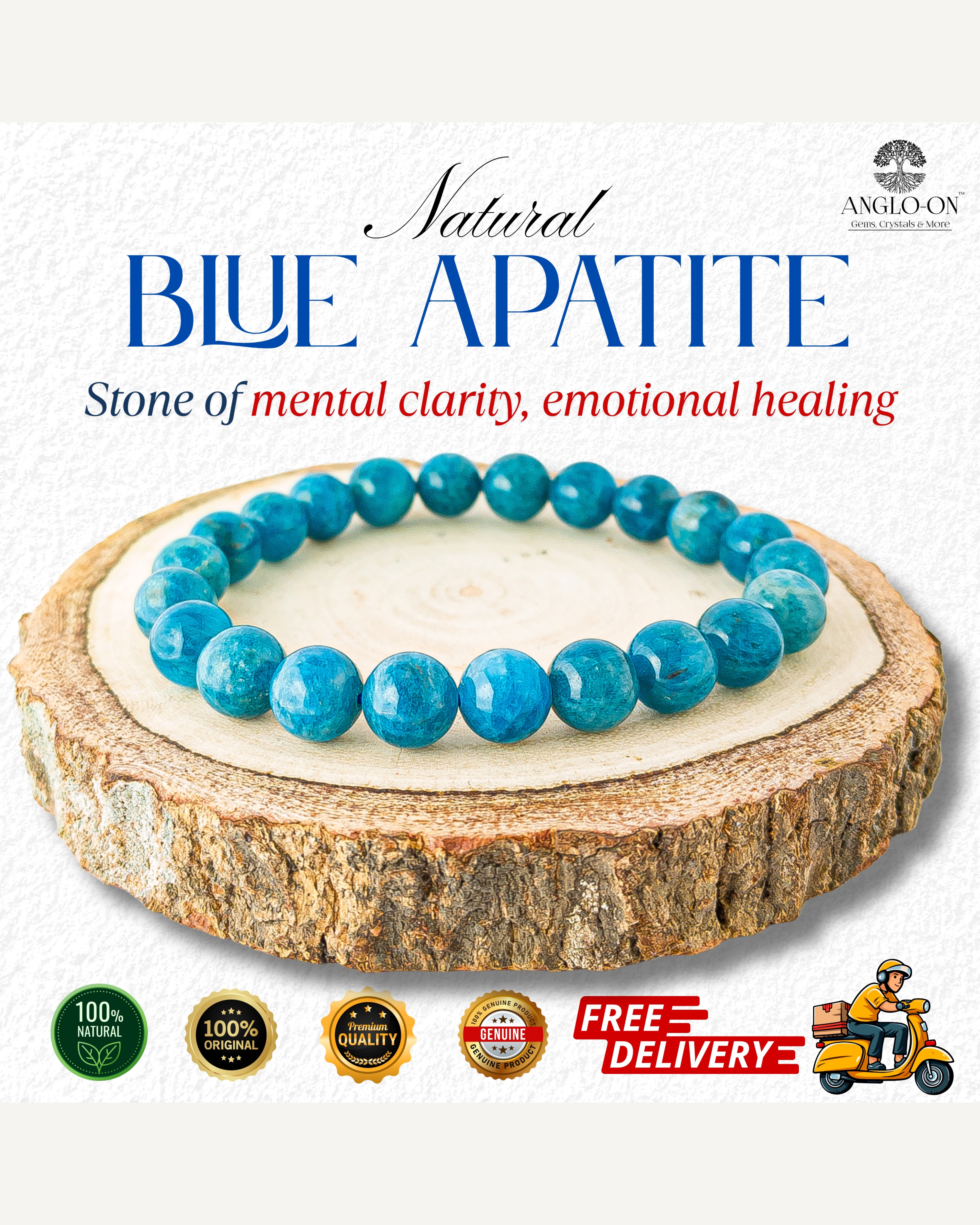 Natural Blue Apatite Bracelet 8mm 