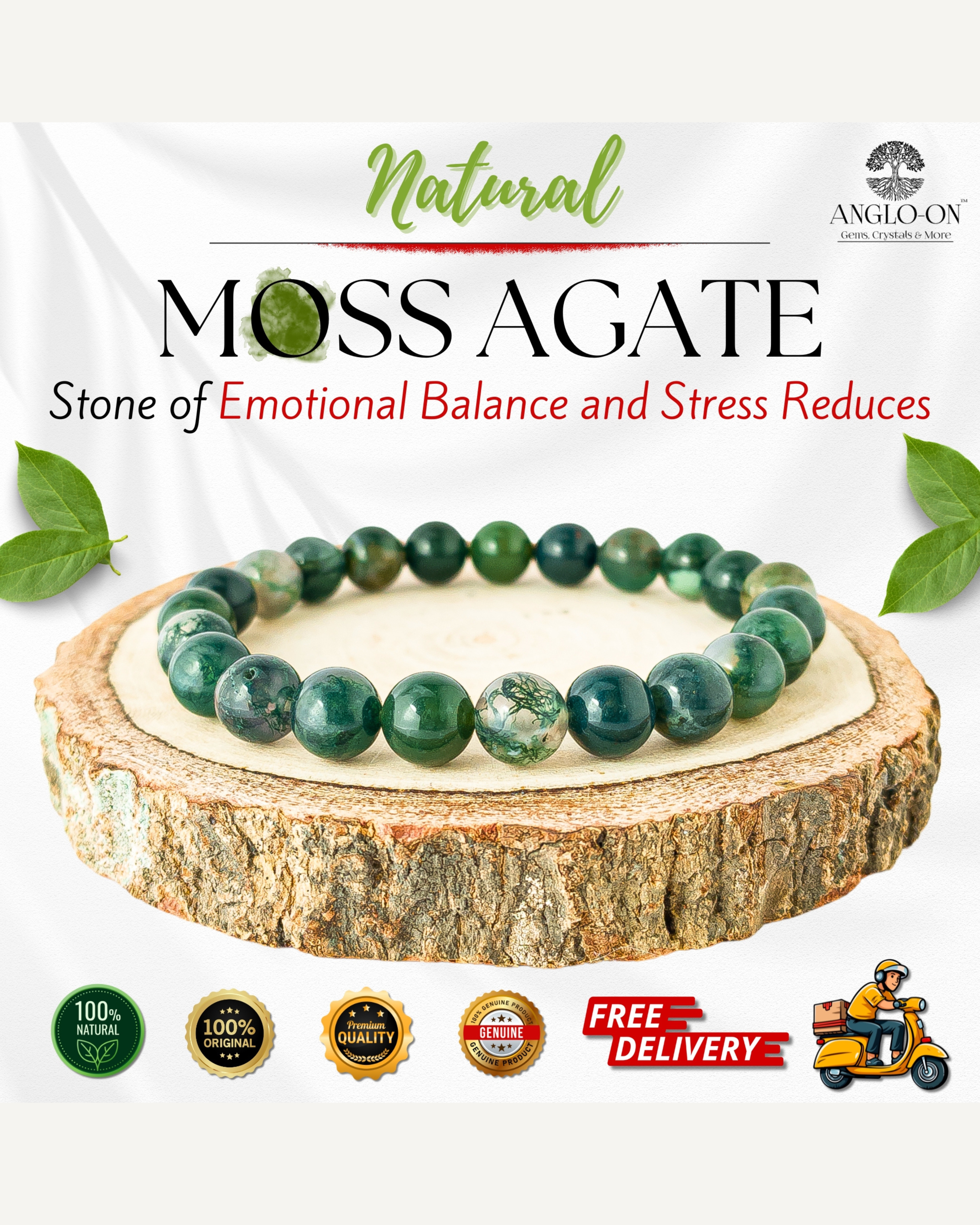 Natural Moss Agate Bracelet 8mm