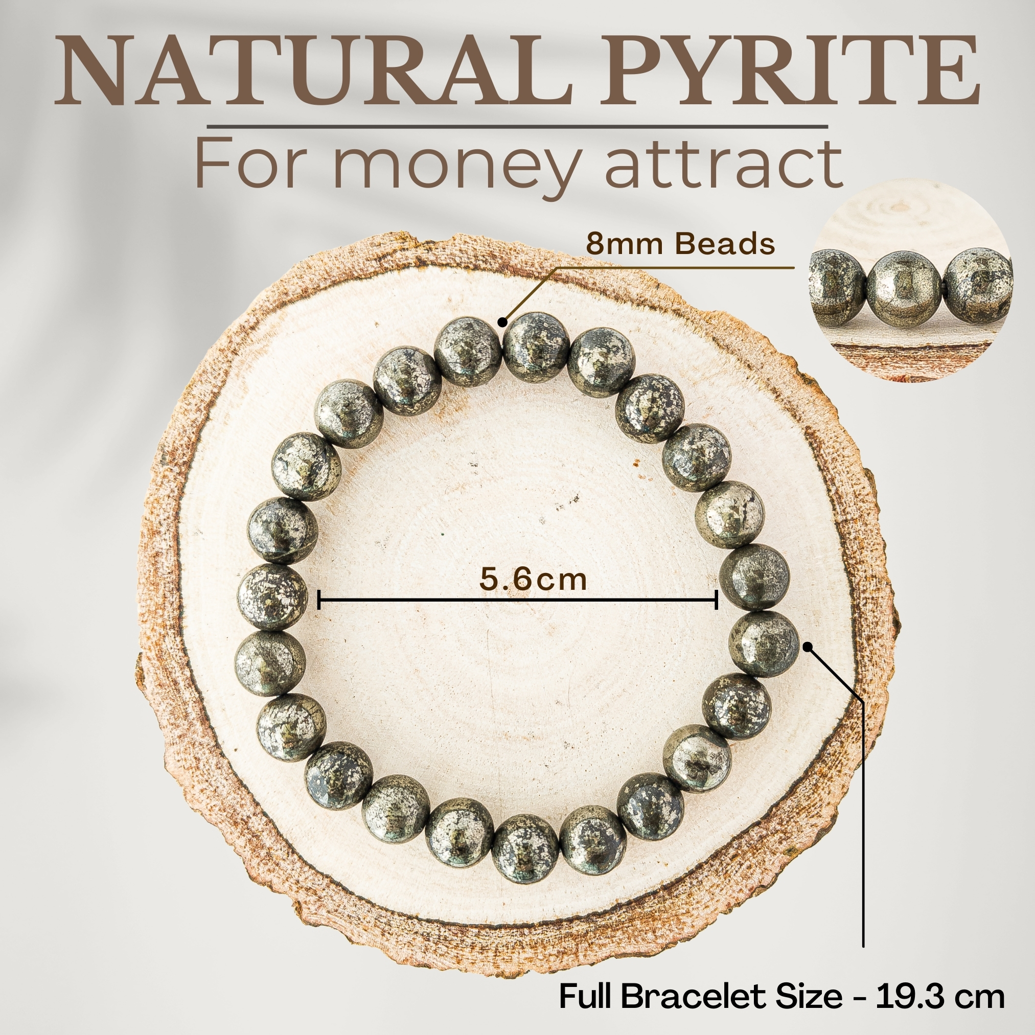 Natural Pyrite Bracelet 8mm