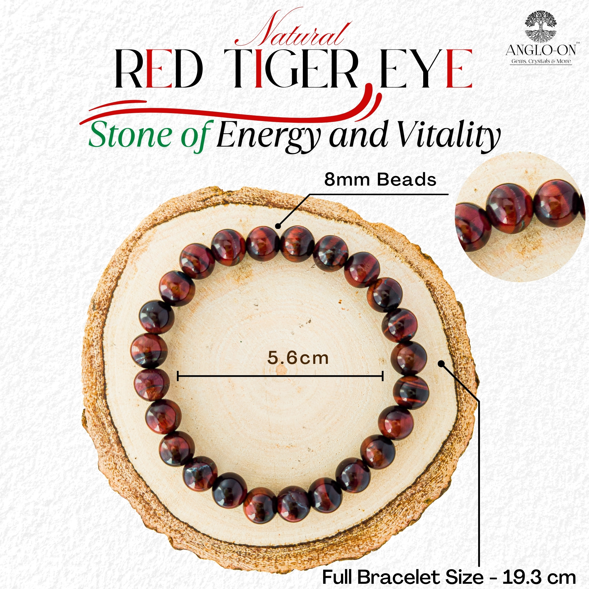 Natural Red Tiger Eye Bracelet 8mm 
