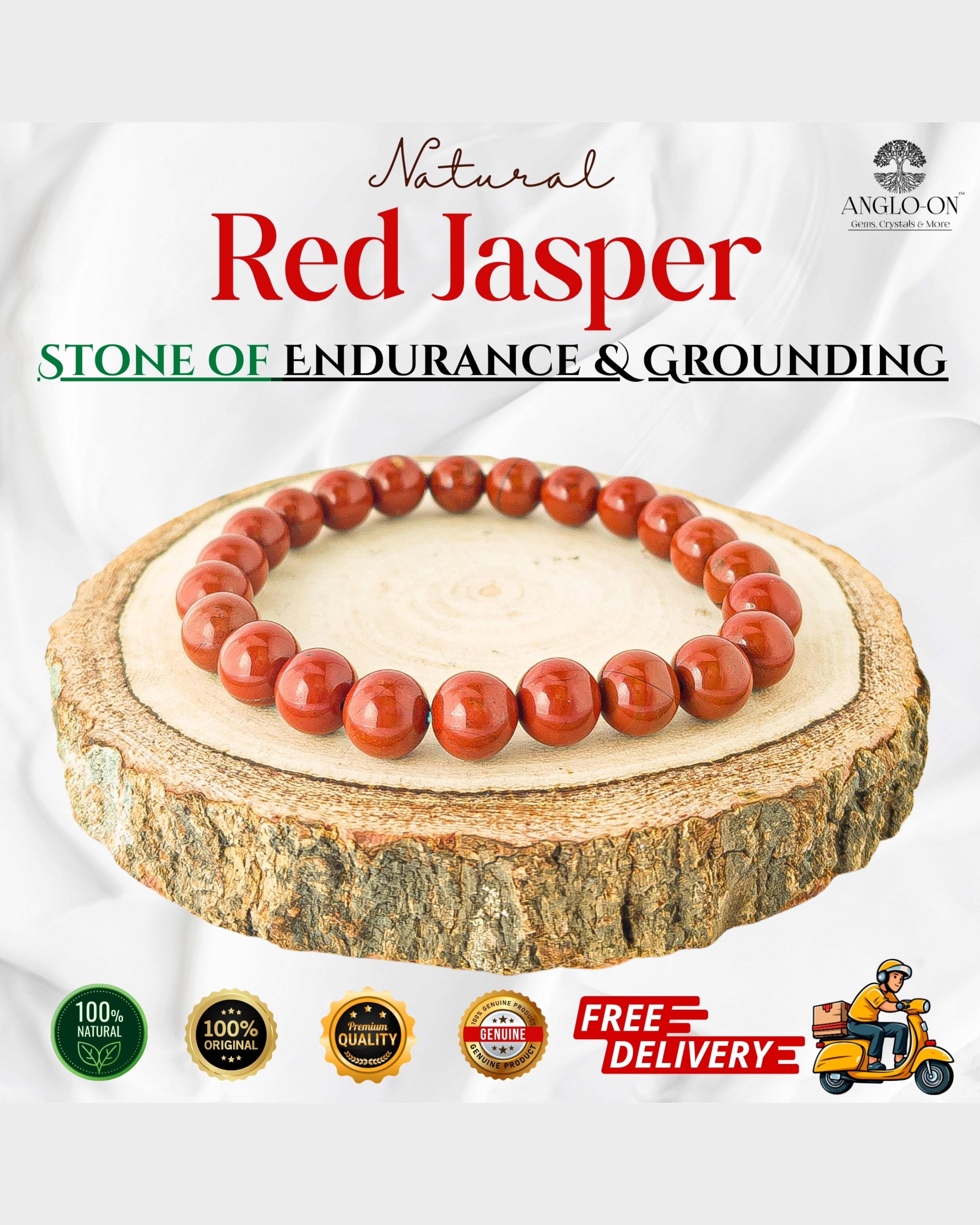 Natural Red Jasper Bracelet 8mm