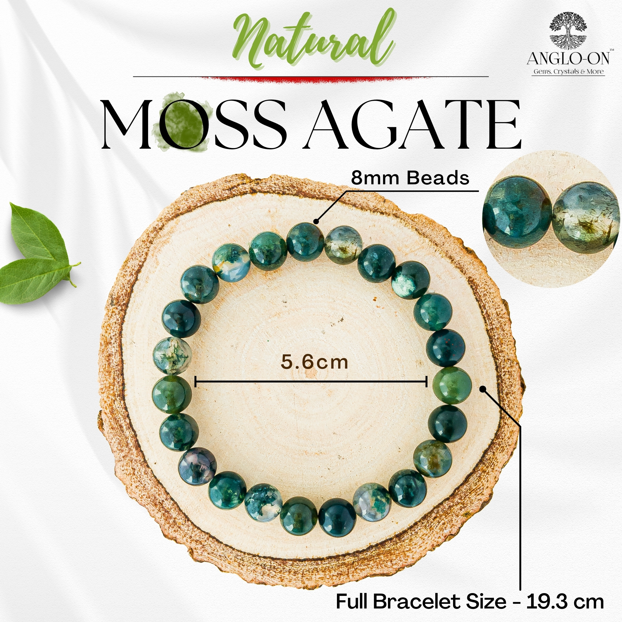 Natural Moss Agate Bracelet 8mm