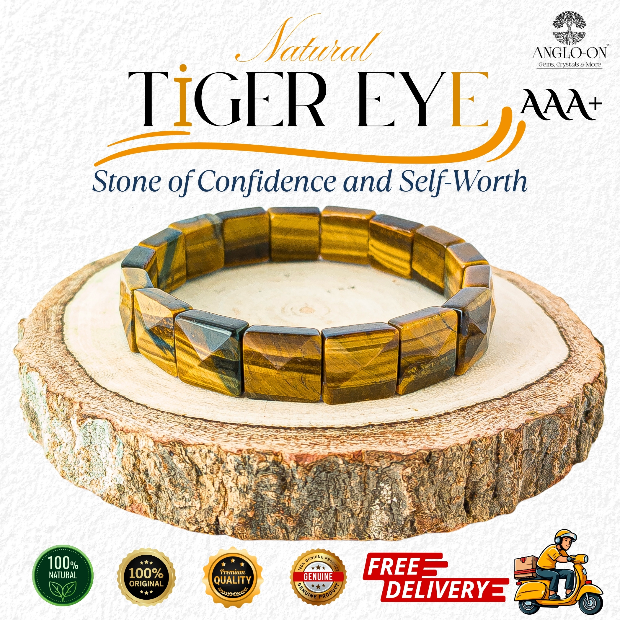 Natural Tiger Eye Pyramid Bracelet 12mm × 5mm