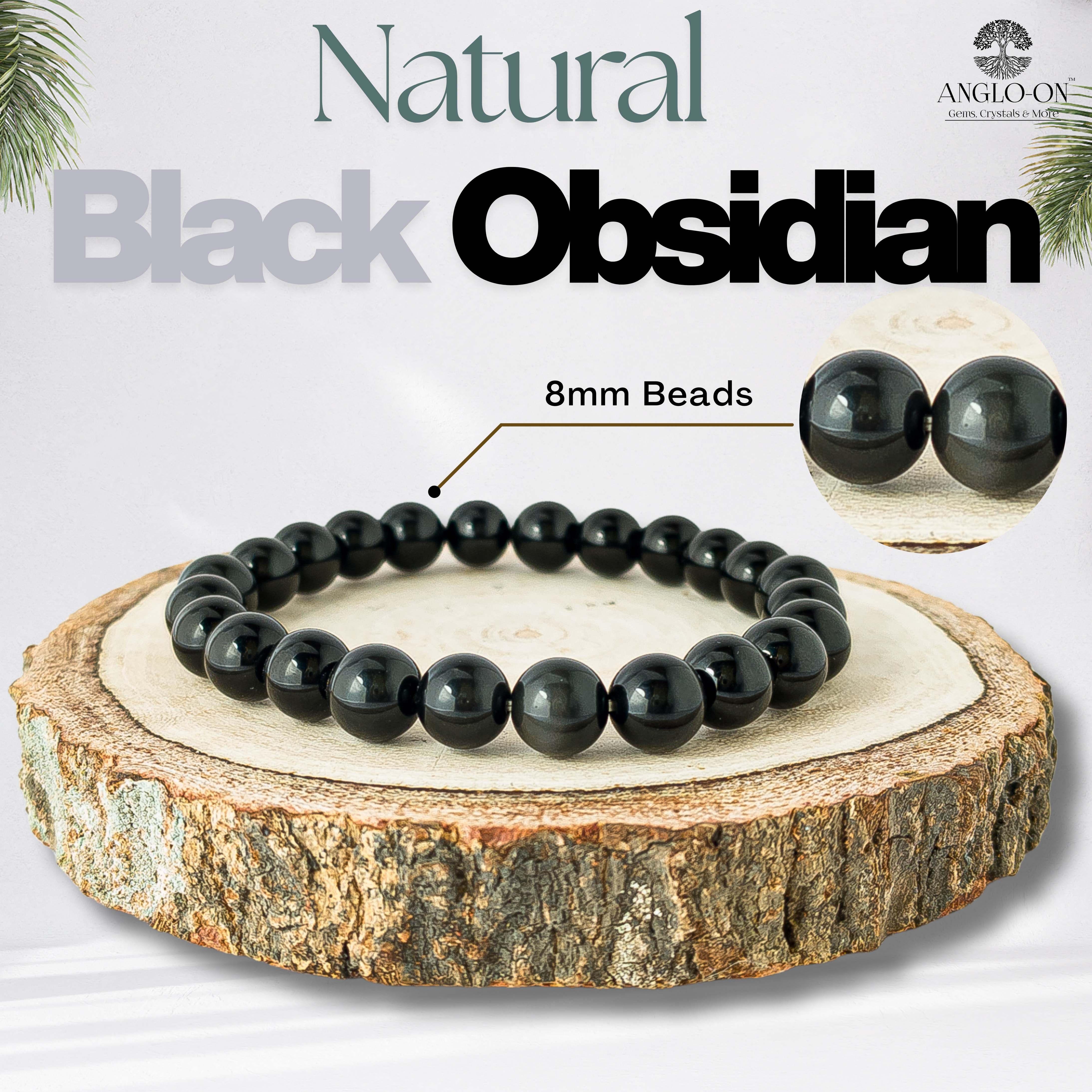 Natural Black Obsidian Bracelet 8mm