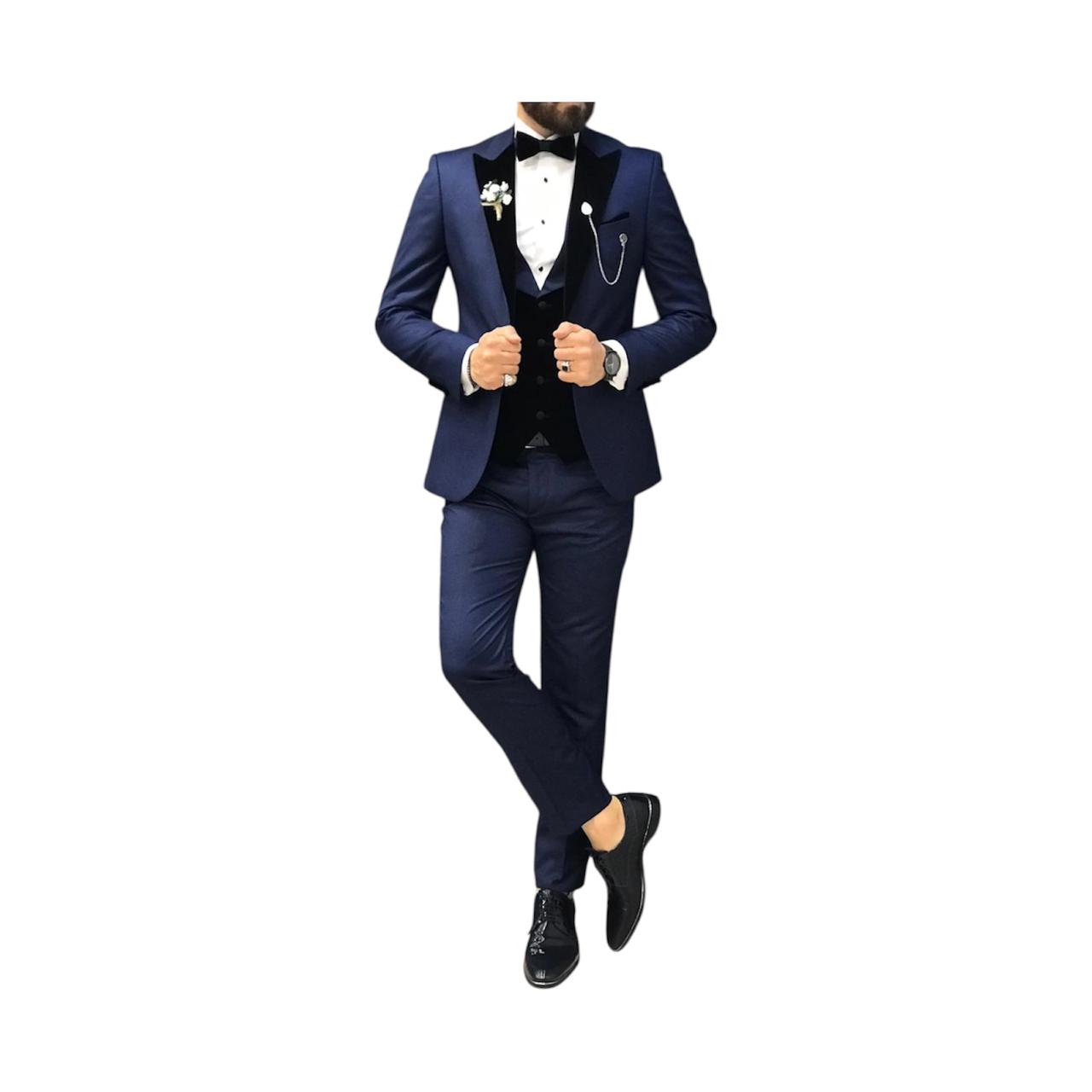 Traje Entallado Smoking Solapa Media De Raso