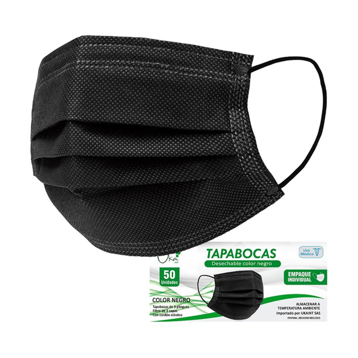 Tapabocas Negro Termosellado –Triple Capa Desechable