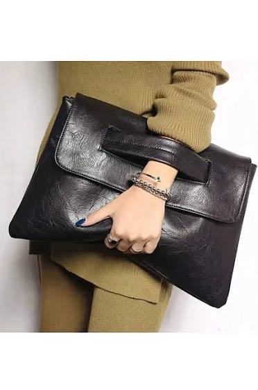 Large Black Leather Clutch Bag