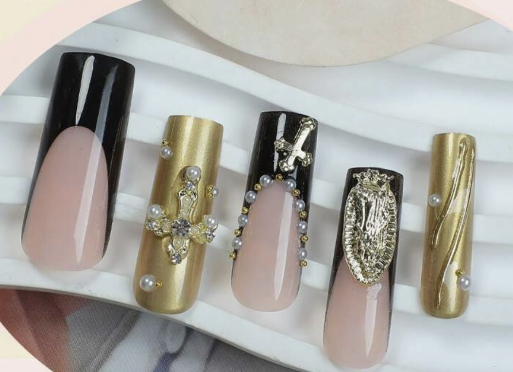 Luxury Religious-Themed Acrylic Nail Set