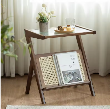 Wooden Side Table with Magazine Rack