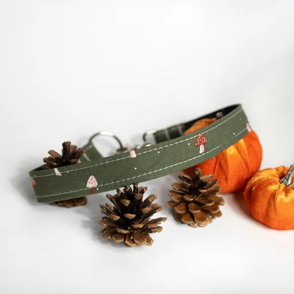 Green Adjustable Dog Collar with Mushroom Pattern