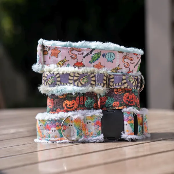 Fuzzy Print Dog Collar: Buckle or Martingale Style