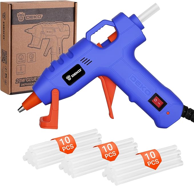 Mini Hot Glue Gun: DEKO 20W Hot Glue Gun with 30 pcs 7 mm x 100 mm Glue Sticks for School Projects, Hobbies, Crafting, DIY, Arts & Home Repairs on Wood, Fabric, Plastic & More Blue-Orange