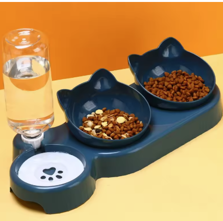 Cat Double Bowl Feeder with Water Dispenser